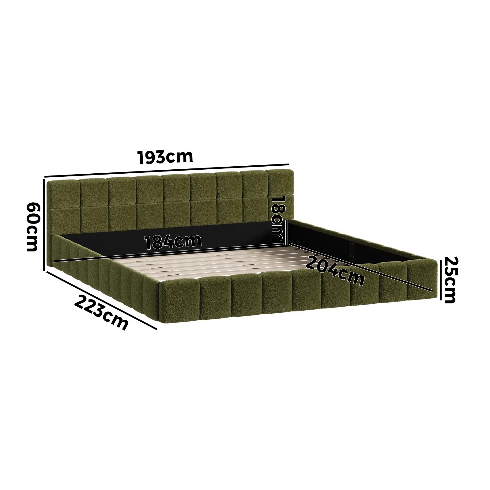 2 Oikiture Bed Frame King Size Tufted Headboard Boucle - Green, 2 of 9