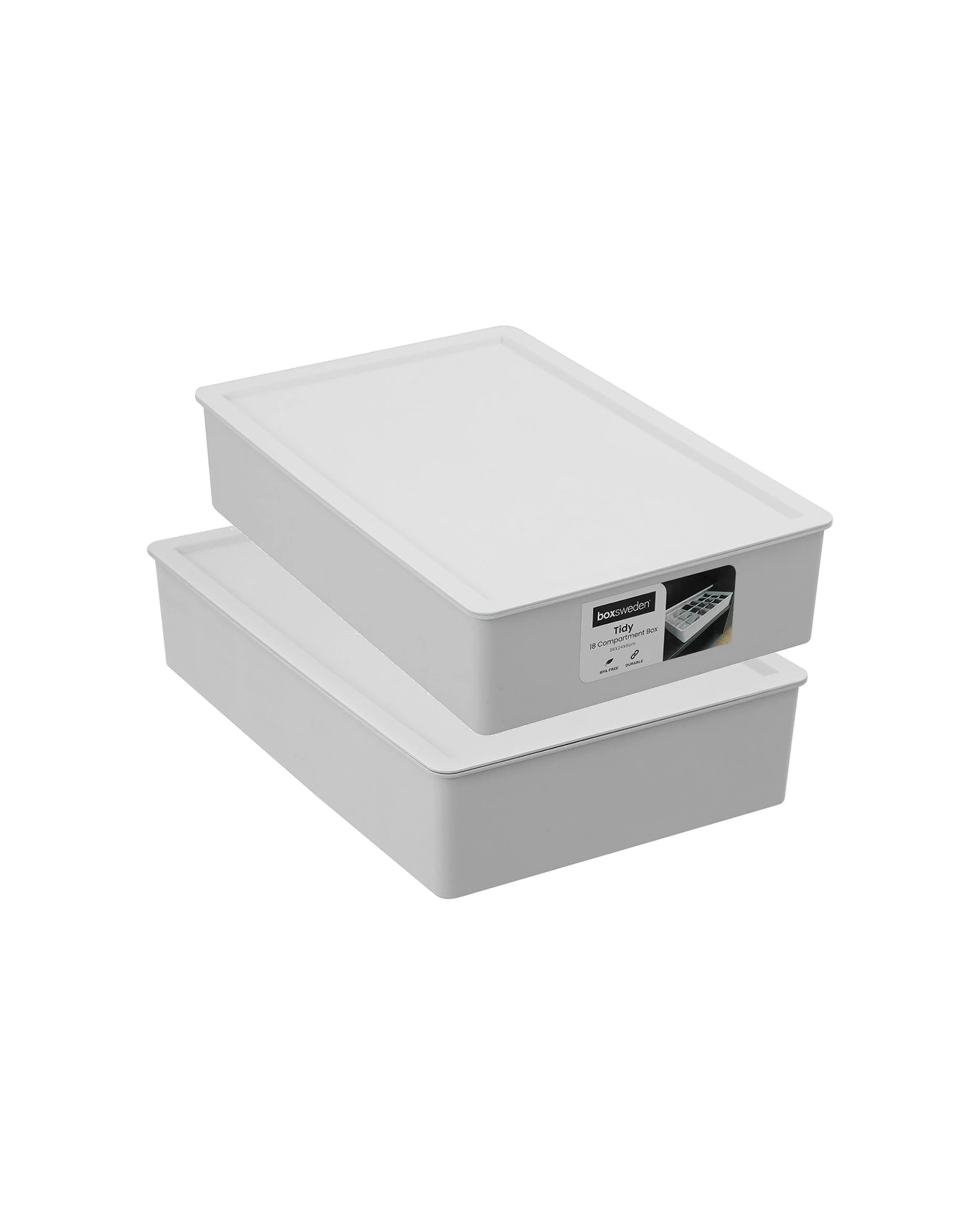 1 Boxsweden Tidy 18 Compartment Box 36x24x8cm Lidded 2PK Organiser - Assorted, 1 of 5