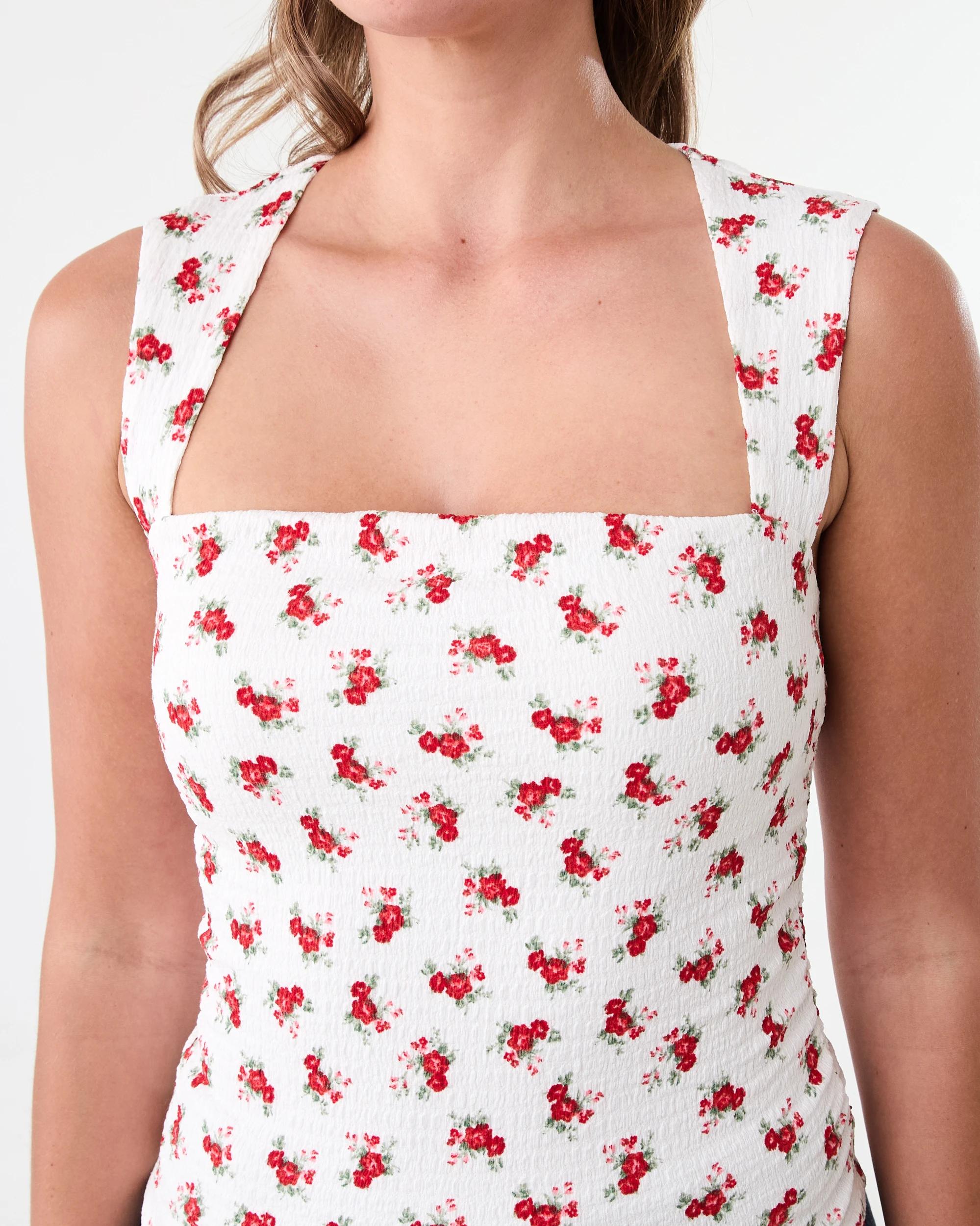 5 Sleeveless Square Neck Gathered Top Dense Rose, 5 of 6