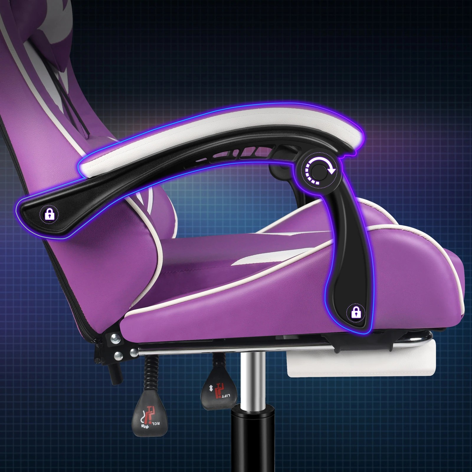 2 Alfordson Gaming Office Chair Massage Computer Footrest Leather - Purple White, 2 of 10