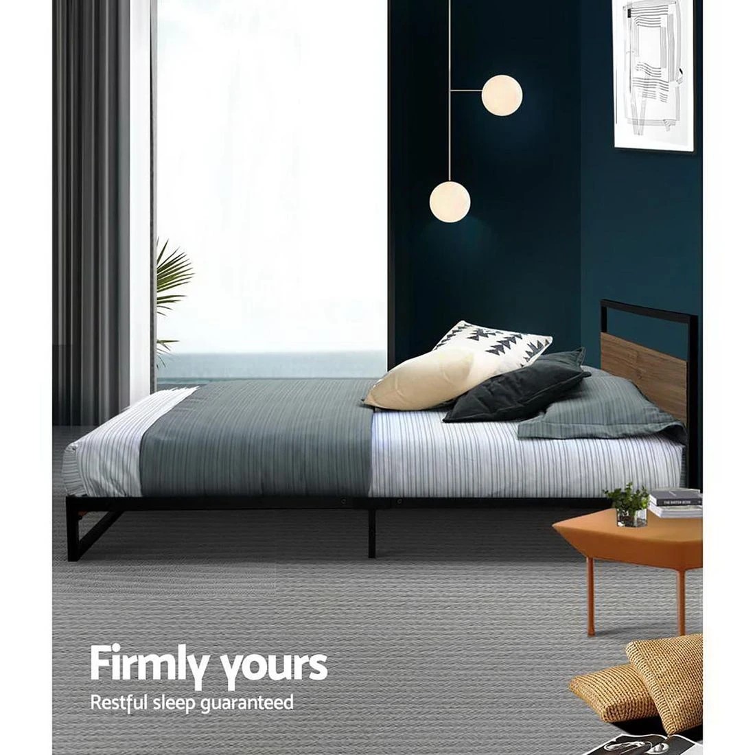 10 Artiss Bed Frame Double Size Metal Frame Dane Steel Frame Sturdy Slats Noise Free Easy Assembly Modern Design-Black, 10 of 10