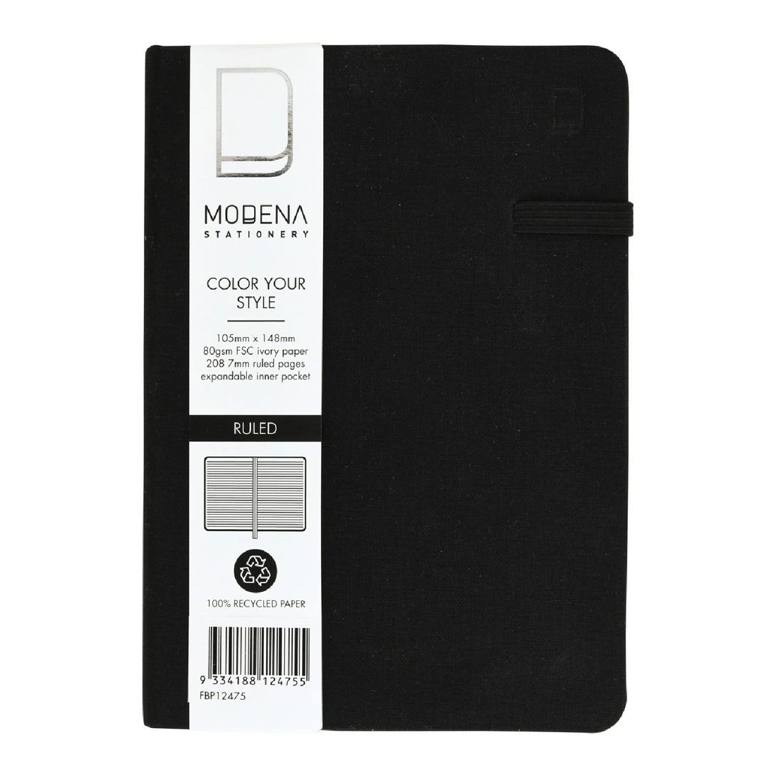 1 Modena A6 Linen Ruled Notebook Black, 1 of 5