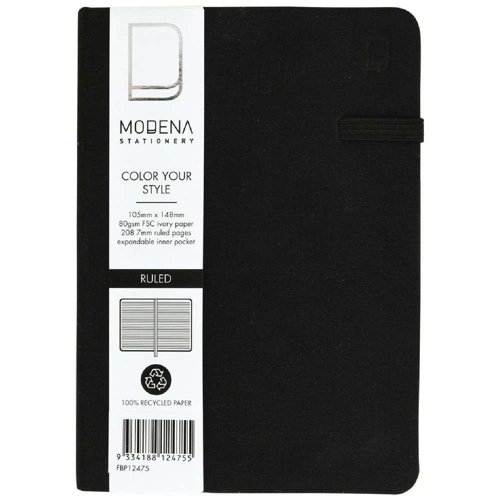 1 Modena A6 Linen Ruled Notebook Black, 1 of 5