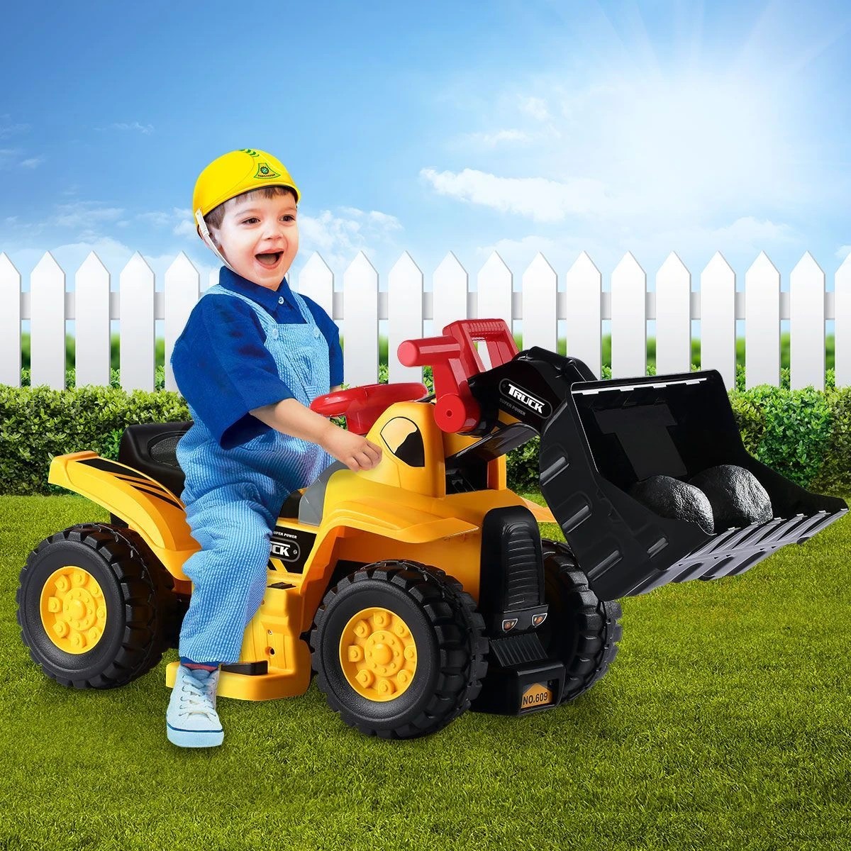 2 AUSWAY 6V Kids Ride On Car Bulldozer Pretend Play with Helmet, 2 of 8