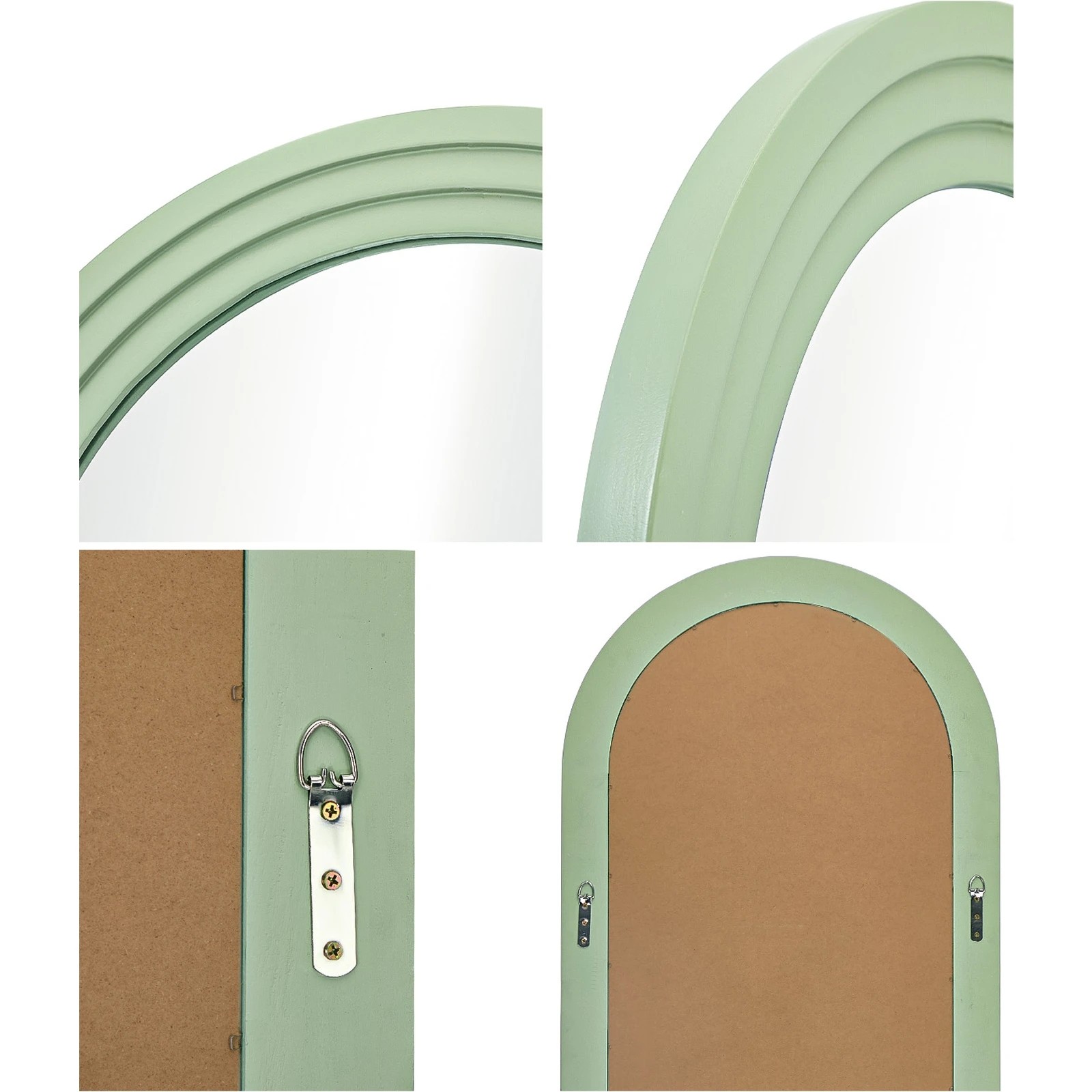6 Oikiture Full Length Arch Mirror 165x60cm Wood Wall Mounted Home Decor - Green, 6 of 10