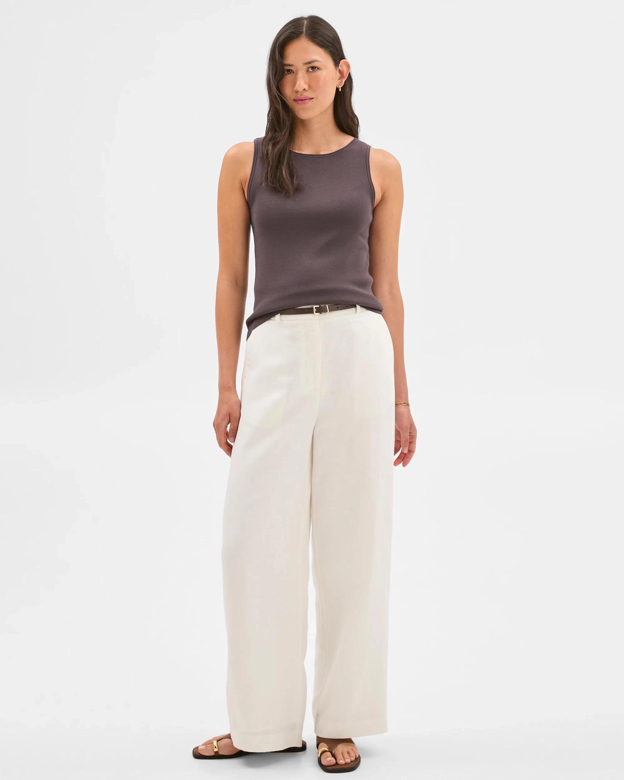4 Boat Neck Crepe Tank Top - Preview HICKORY, 4 of 6
