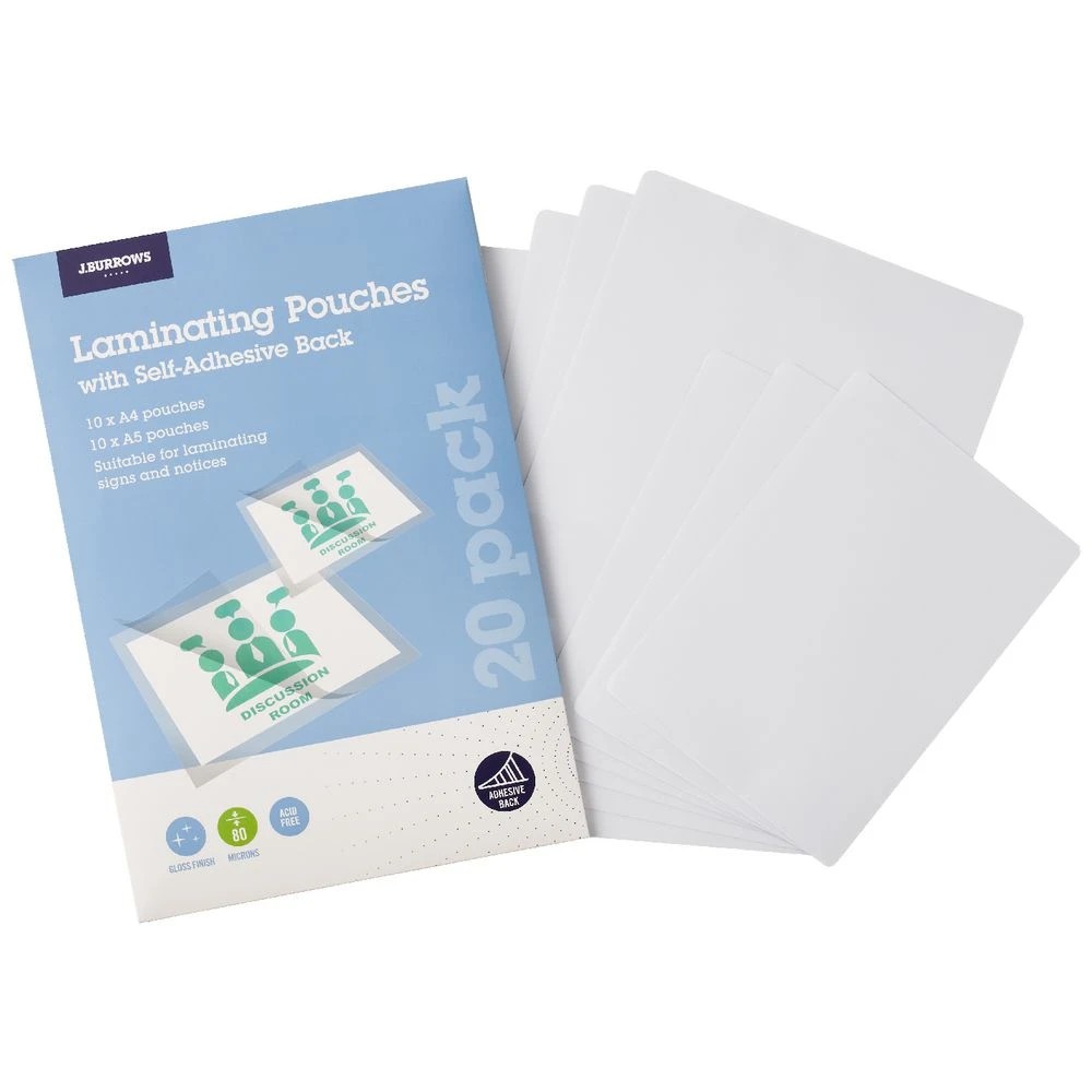2 J.Burrows A4/A5 Laminating Pouch w/ Self-Adhesive Back 20Pack, 2 of 6