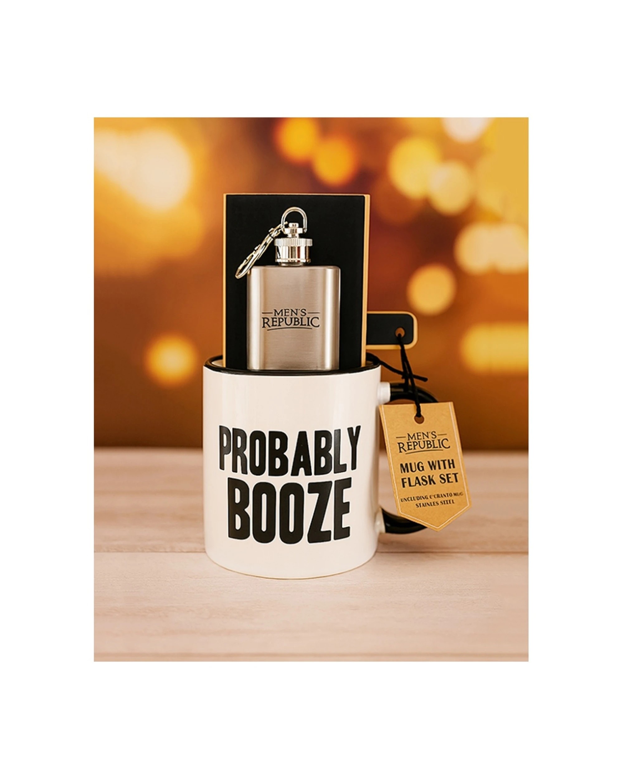 3 Mens Republic Mug Set Probably Booze Ceramic Mug & Mini Flask Set - White, 3 of 3