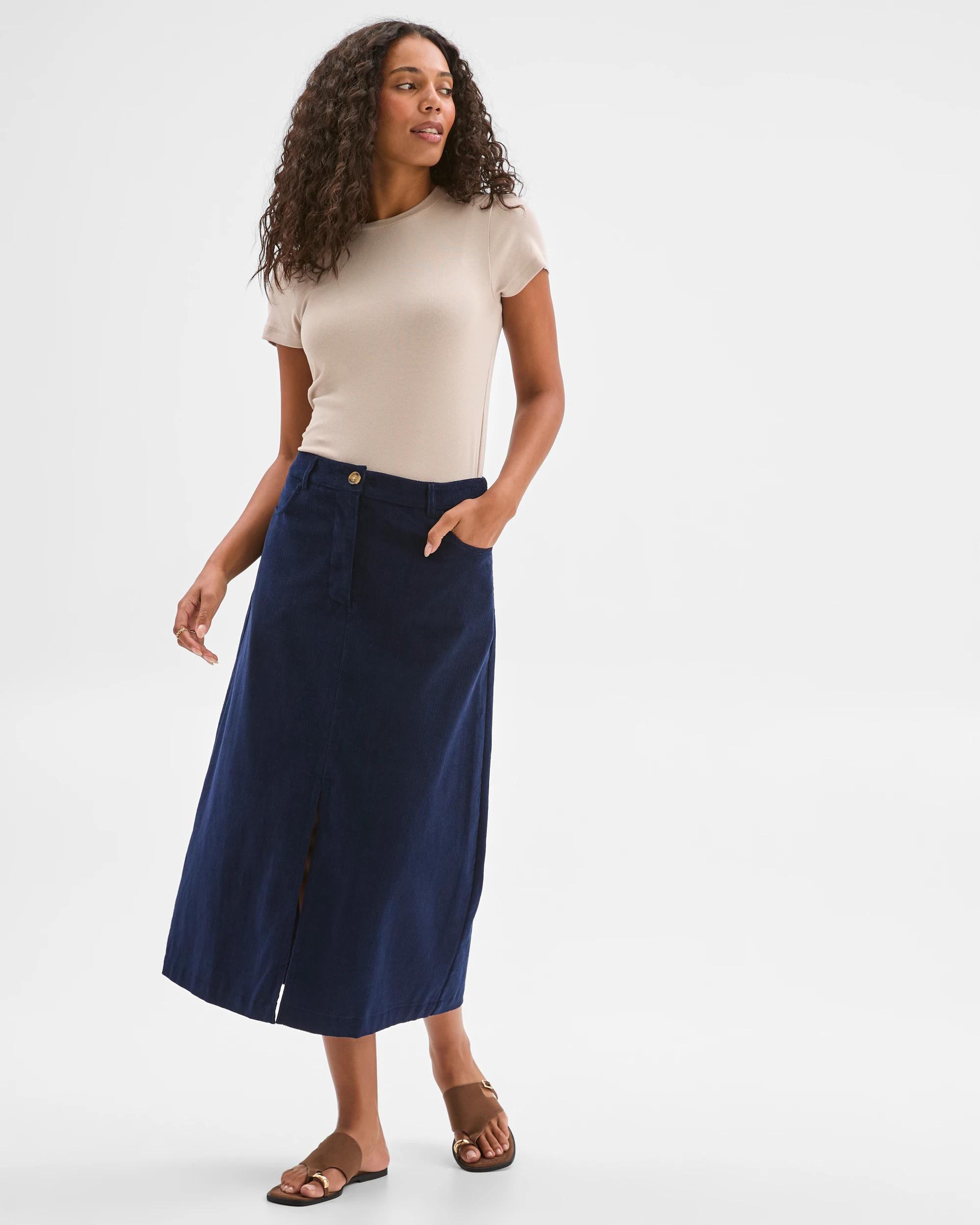 1 Target Woman Corduroy Maxi Skirt NAVY BLAZER, 1 of 6