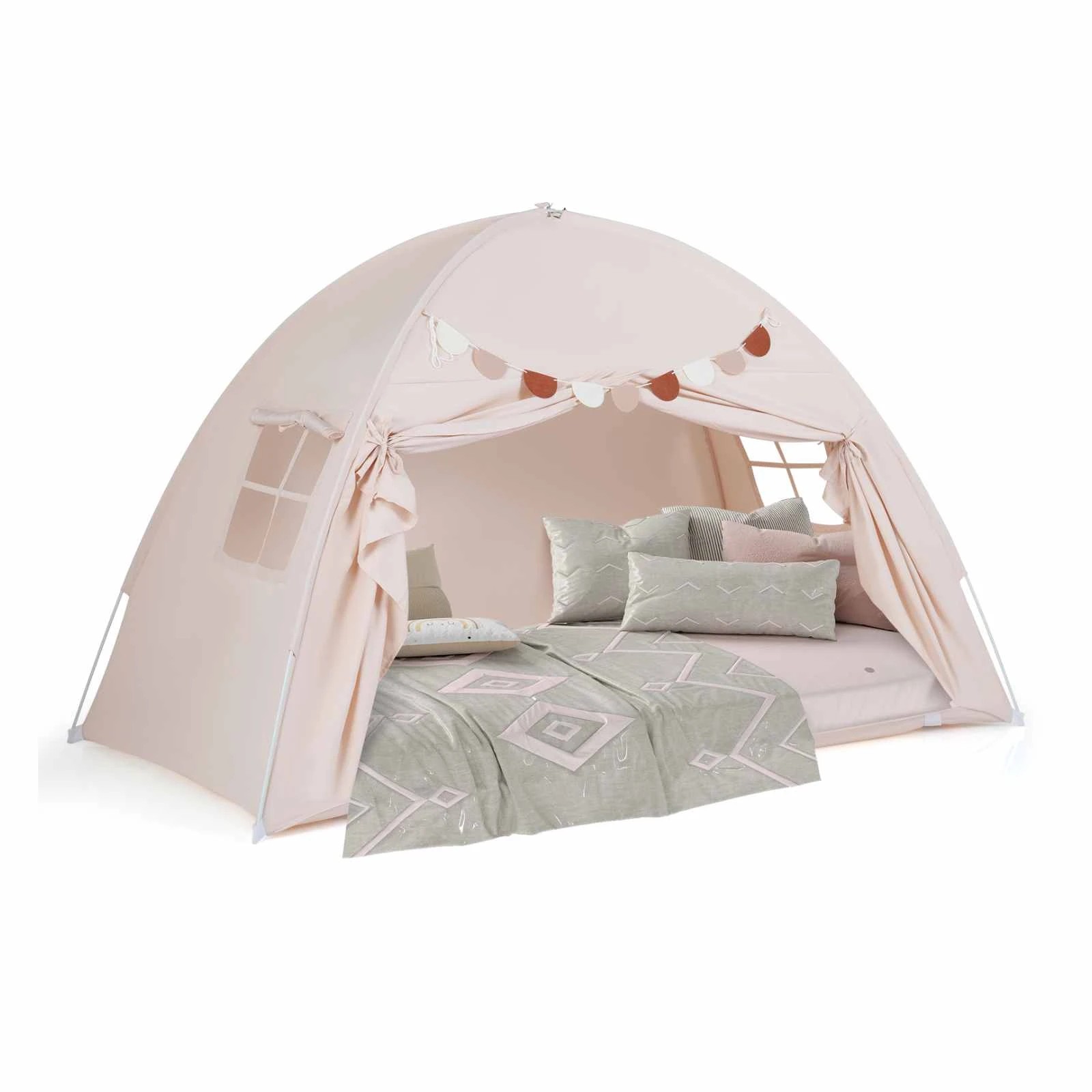 1 Costway Foldable Play Tent Castle Playhouse Fairy Tent w/Flags - Beige, 1 of 1