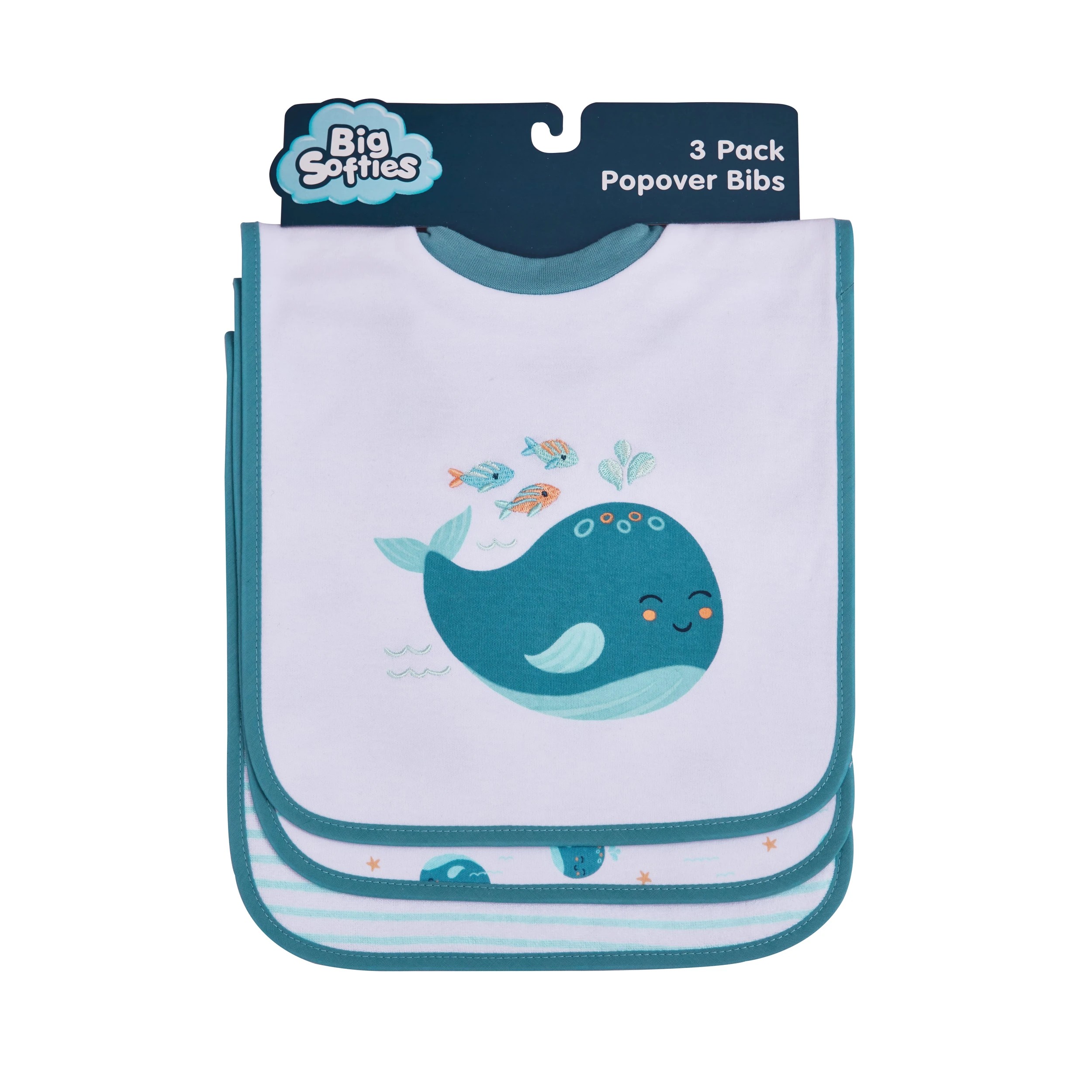 1 Big Softies 3 Pack Popover Bibs, Whale, 1 of 5