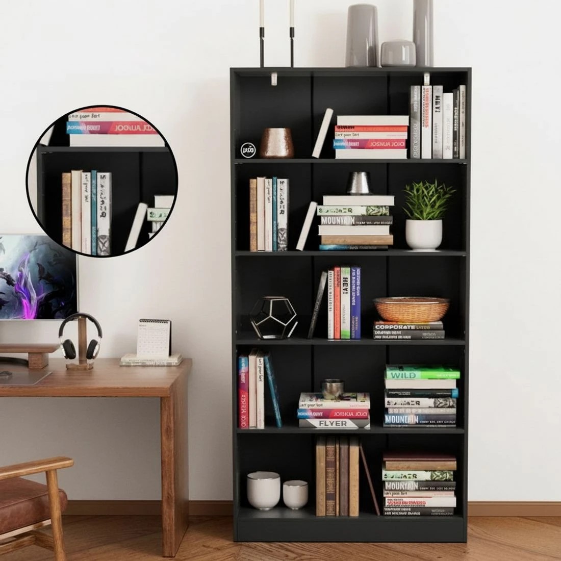 8 Artiss Bookshelf 5 Tiers ANTON - Black, 8 of 8