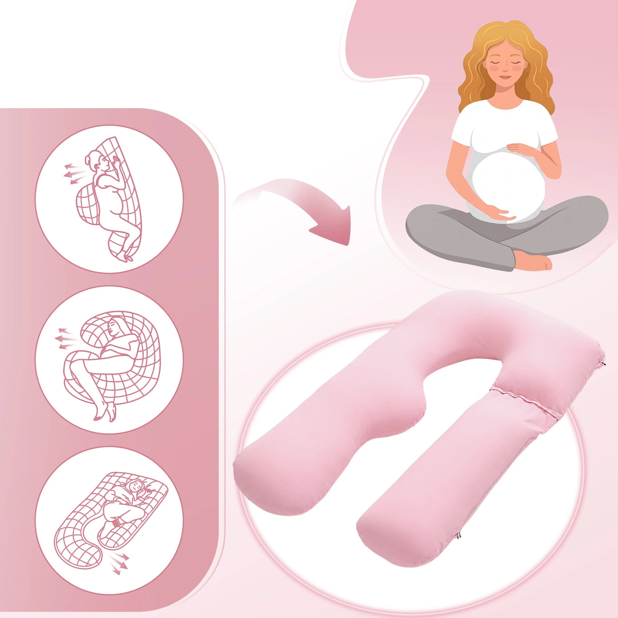 6 Giselle Bedding U-Shaped Pregnancy Pillow for Sleeping Reading with 100% Cotton - Pink, 6 of 8