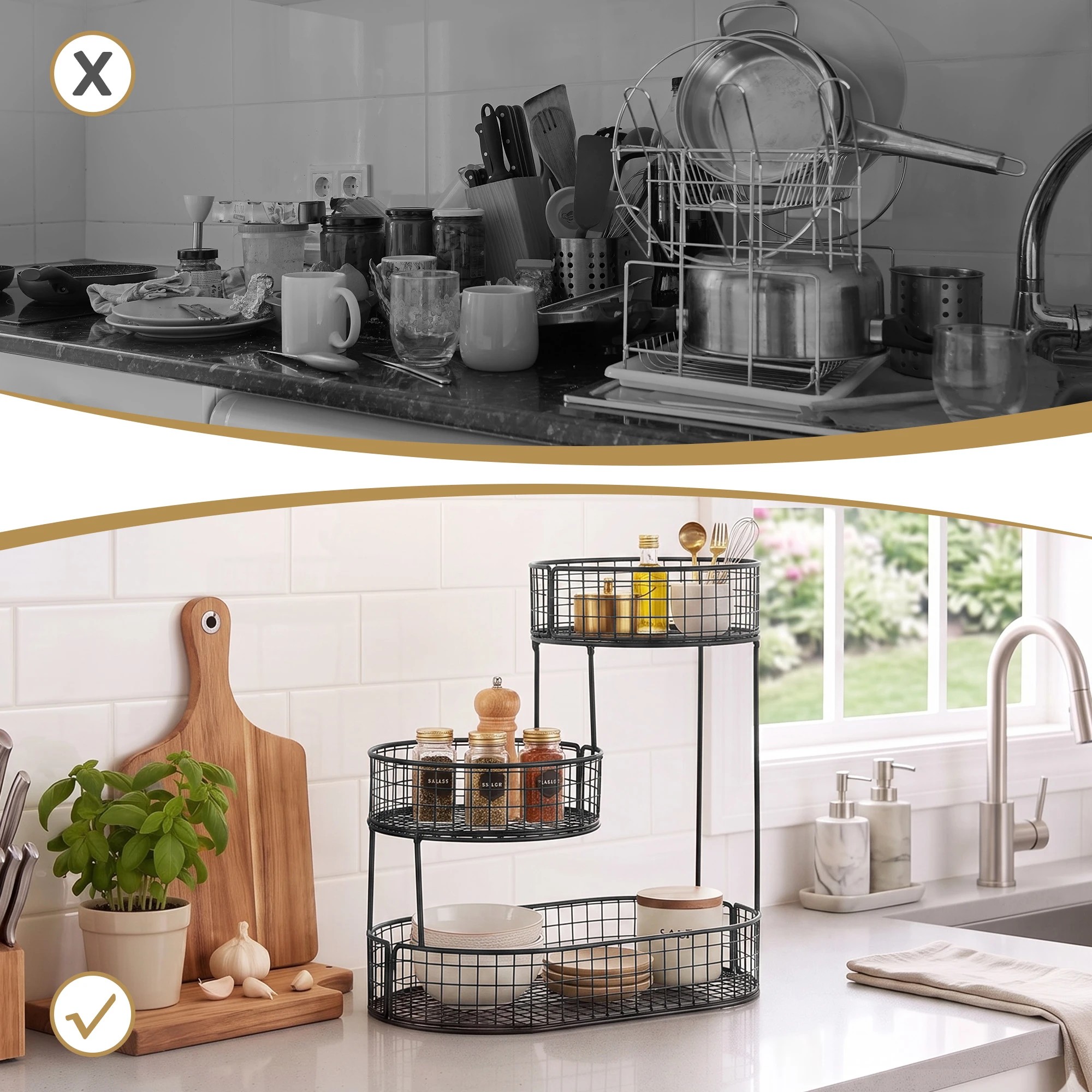 7 5-Star Chef 3 Tier Fruit Basket Bowl Space Saving Kitchen Food Storage Organiser - Black, 7 of 7