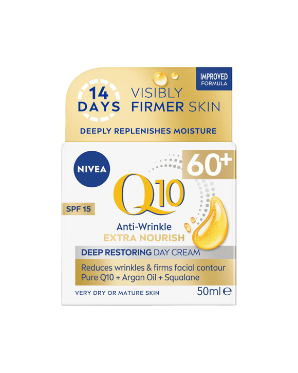 Nivea Q10 Anti-Wrinkle Extra Nourish Deep Restoring Day Cream SPF15 50ml - Pure Q10, Argan Oil and Squalane