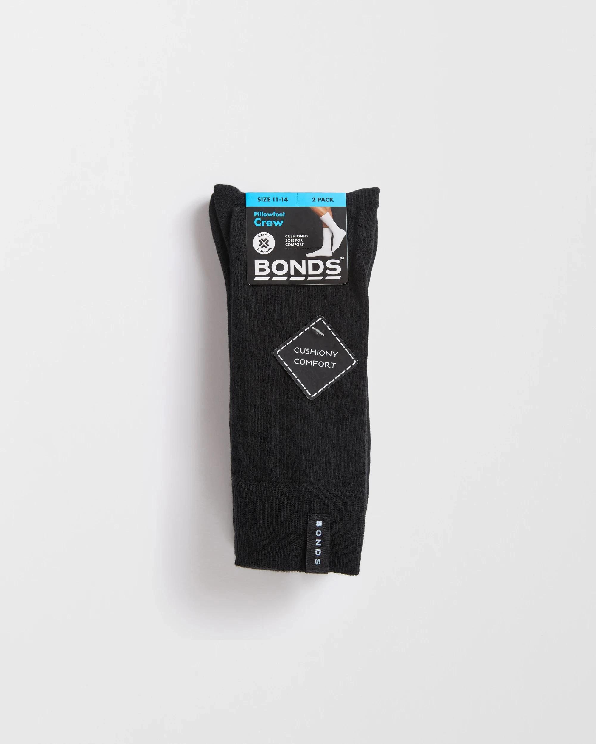 3 Mens Pillow Feet Socks Crew Cut 2 Pack - Bonds BLACK, 3 of 3