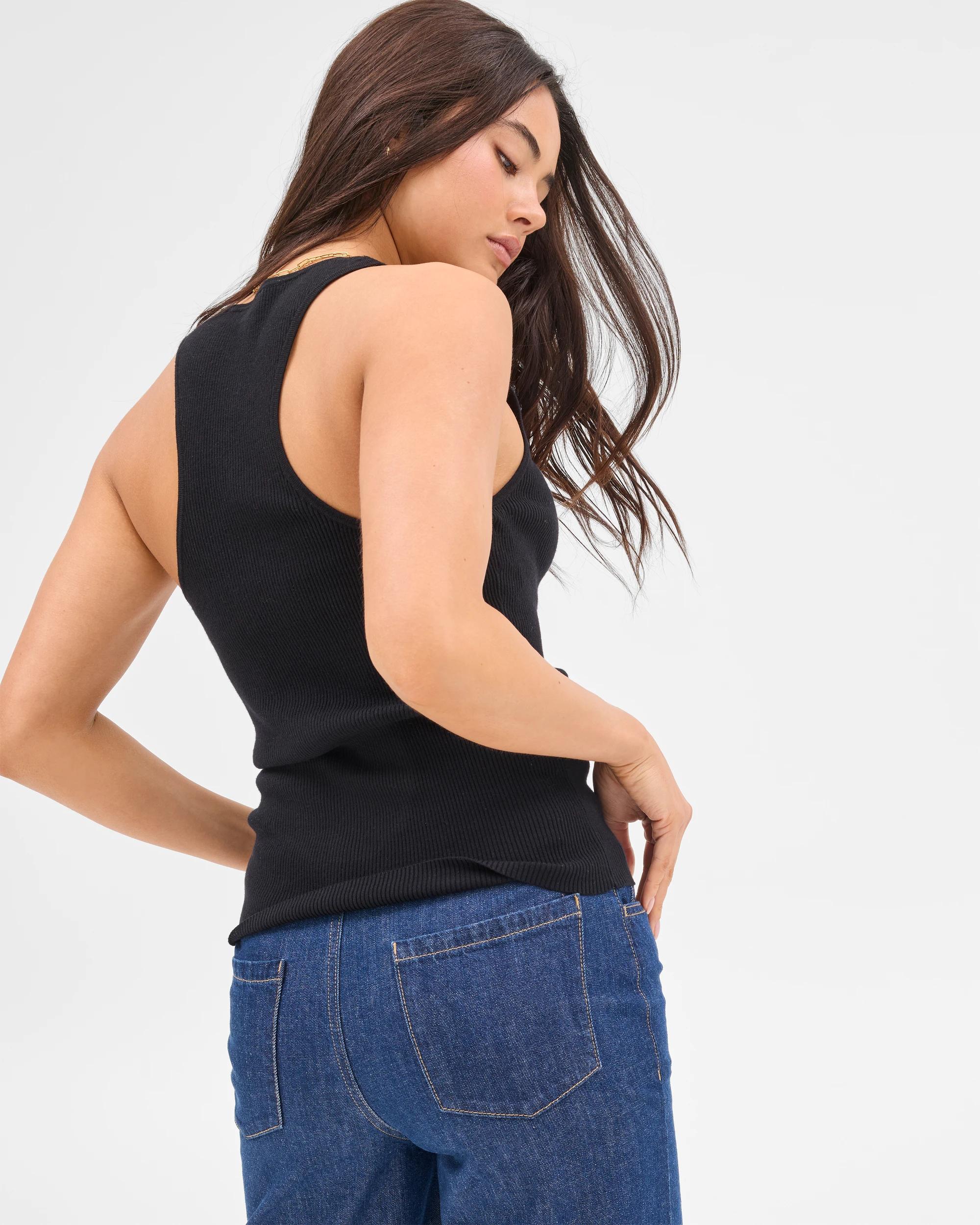 3 Stitch Detail Knit Tank Top - Lily Loves BLACK, 3 of 7