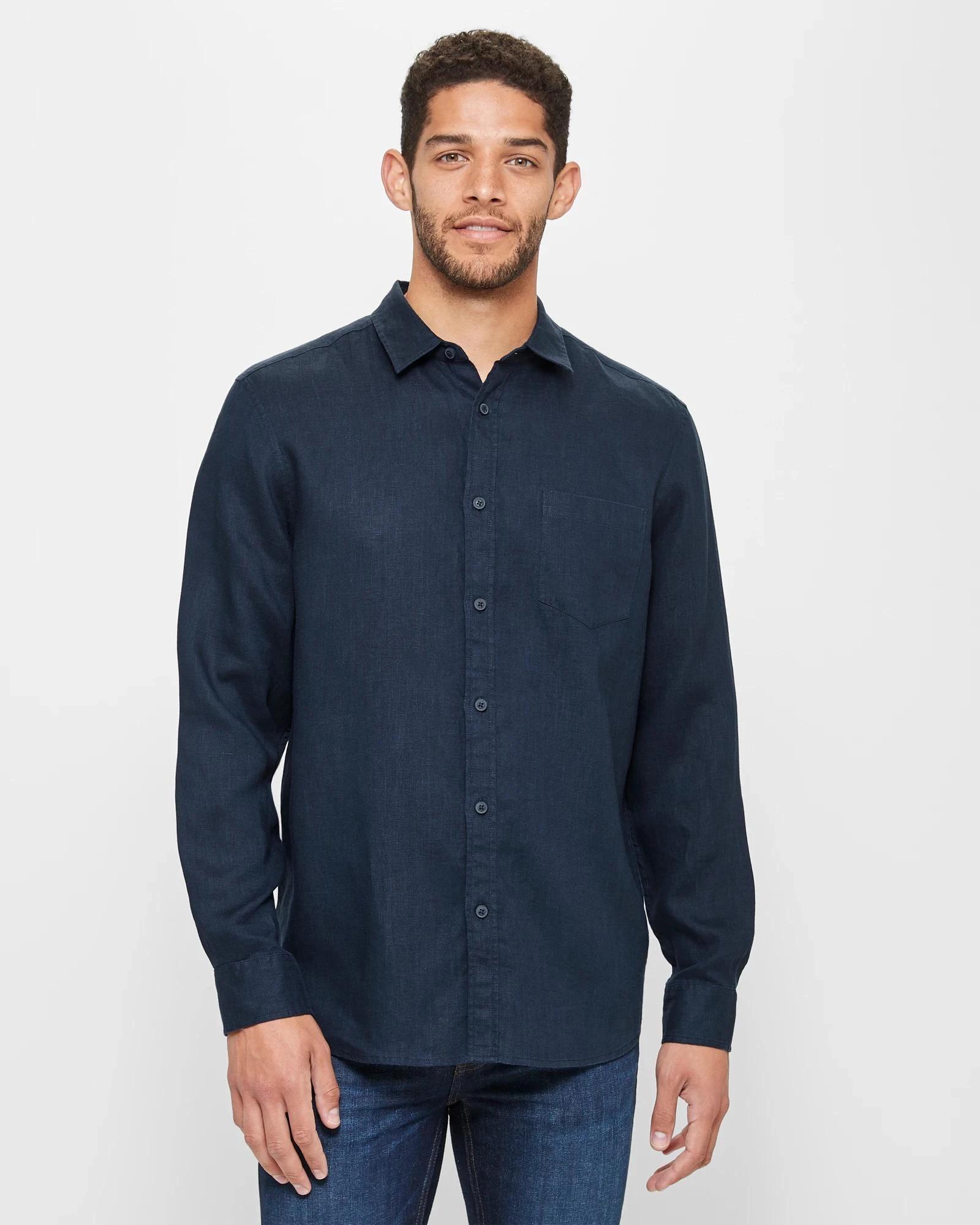 1 Target European Linen Long Sleeve Shirt NAVY BLUE, 1 of 5