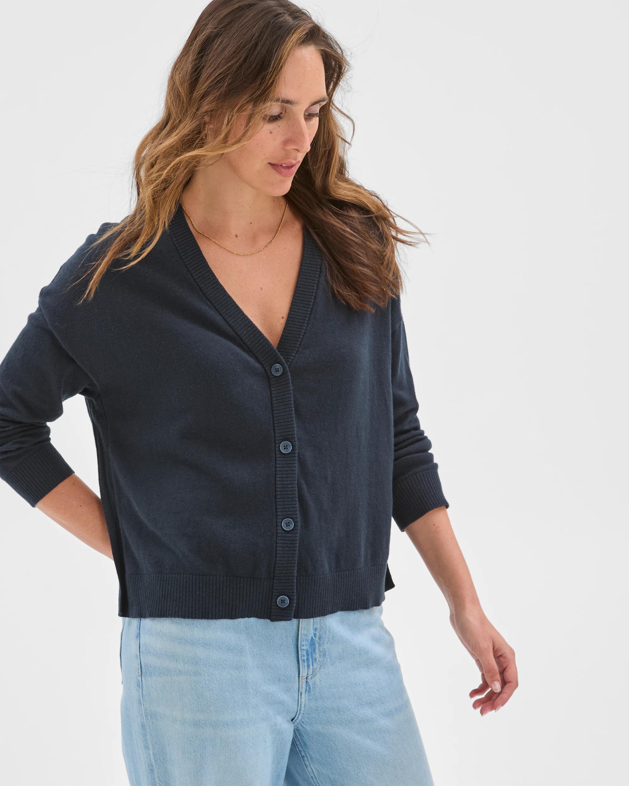 4 Target Woman Cotton Cashmere V-Neck Knit Cardigan PETROL, 4 of 6
