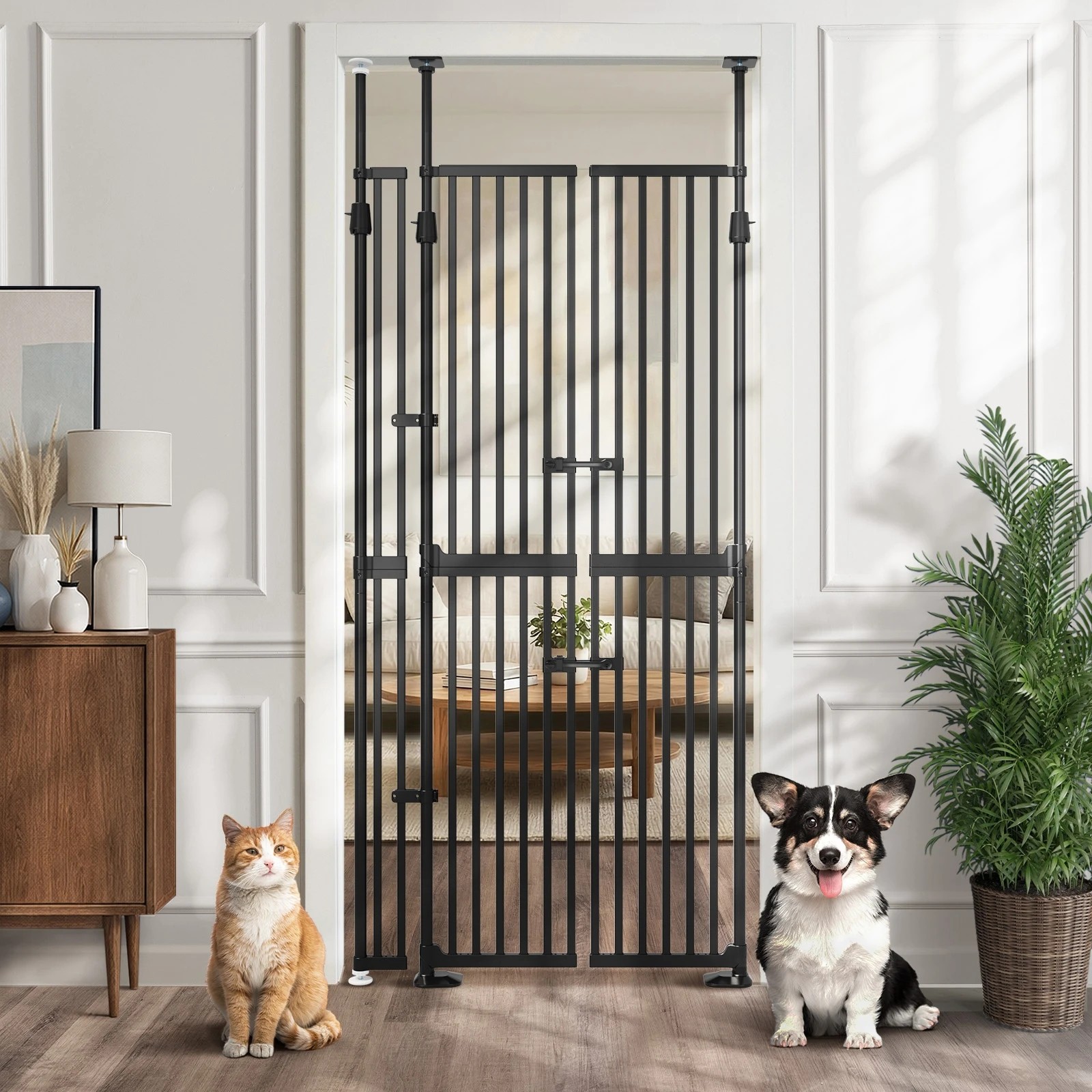 2 Alopet 190cm-264cm Retractable Safety Gate Pet Dog Cat Extra Tall Fence - Black, 2 of 5