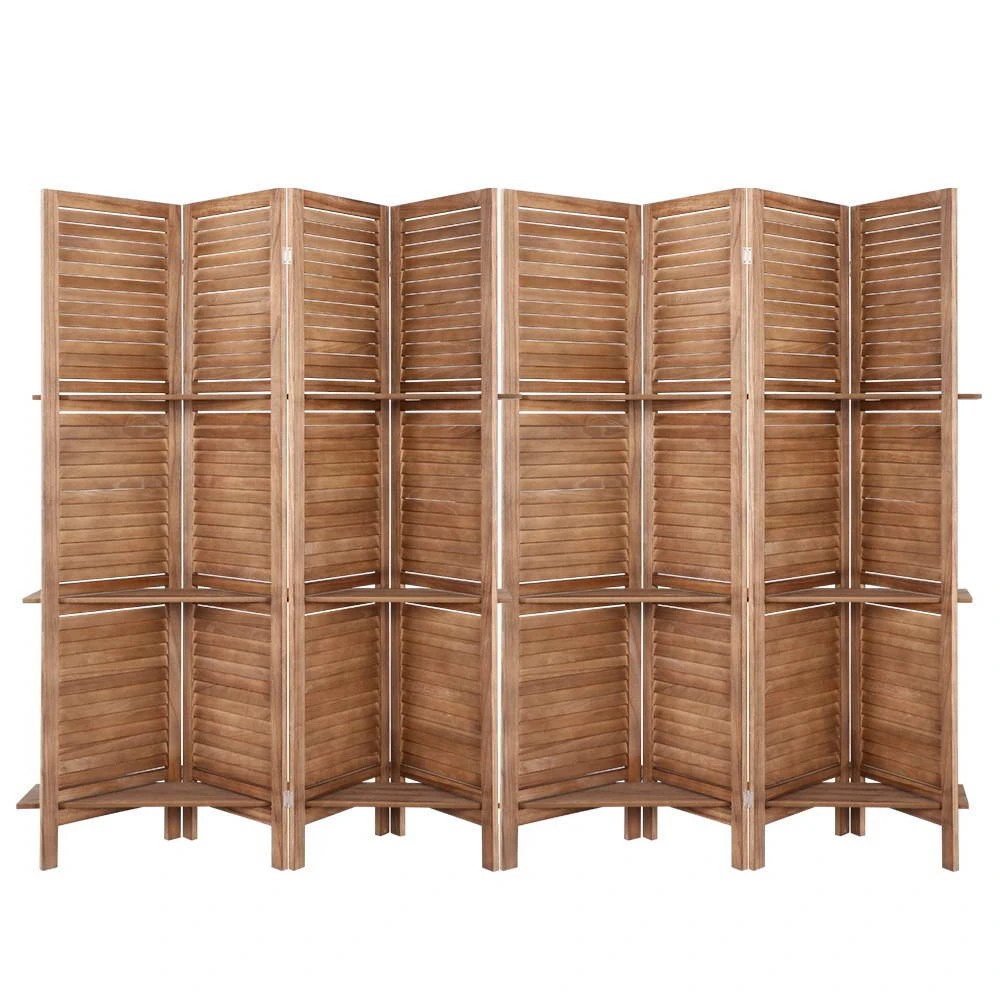 1 Artiss 8 Panel Room Divider Screen 326x170cm Shelf - Brown, 1 of 8