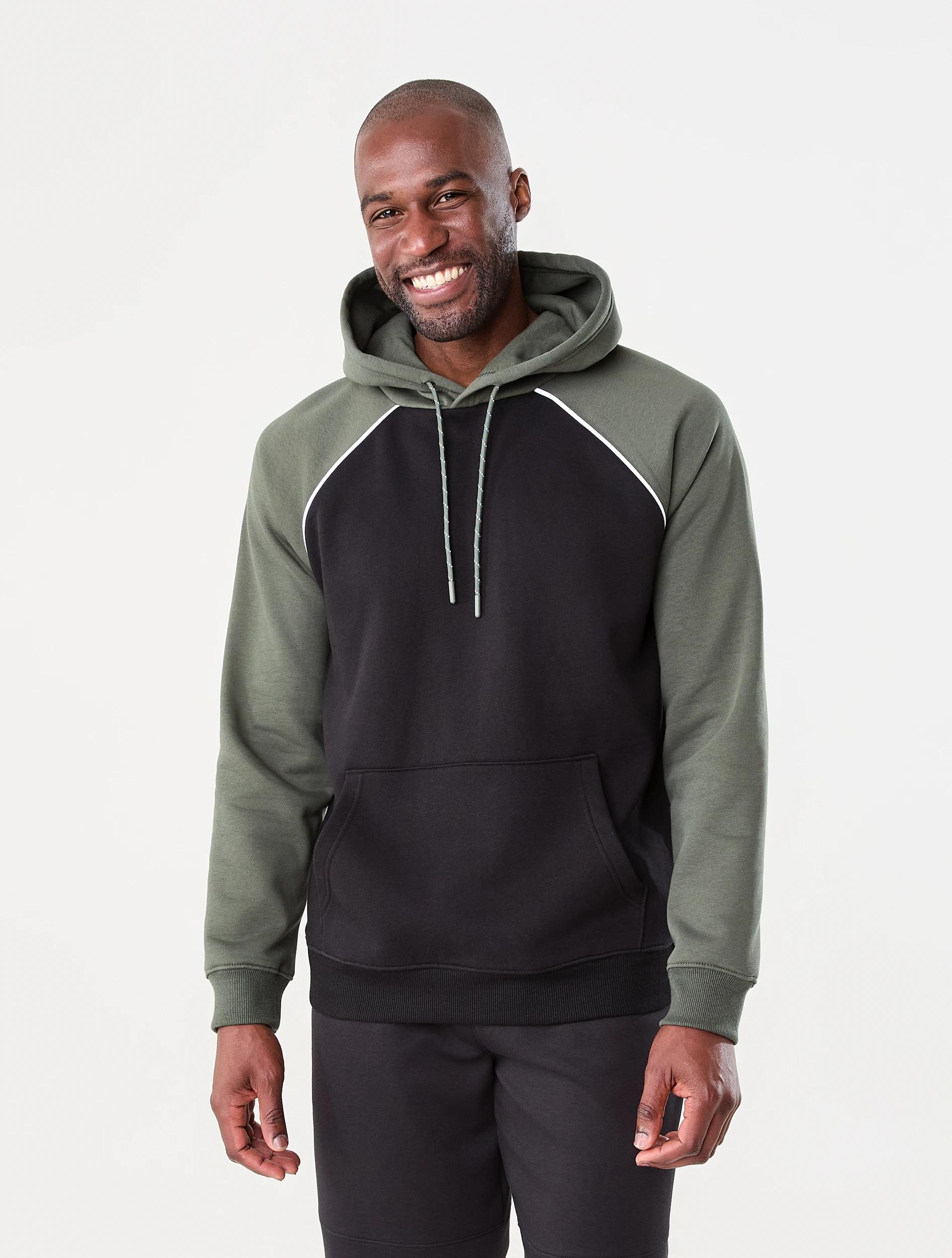 1 Active Mens Raglan Hoodie Green/blk, 1 of 6