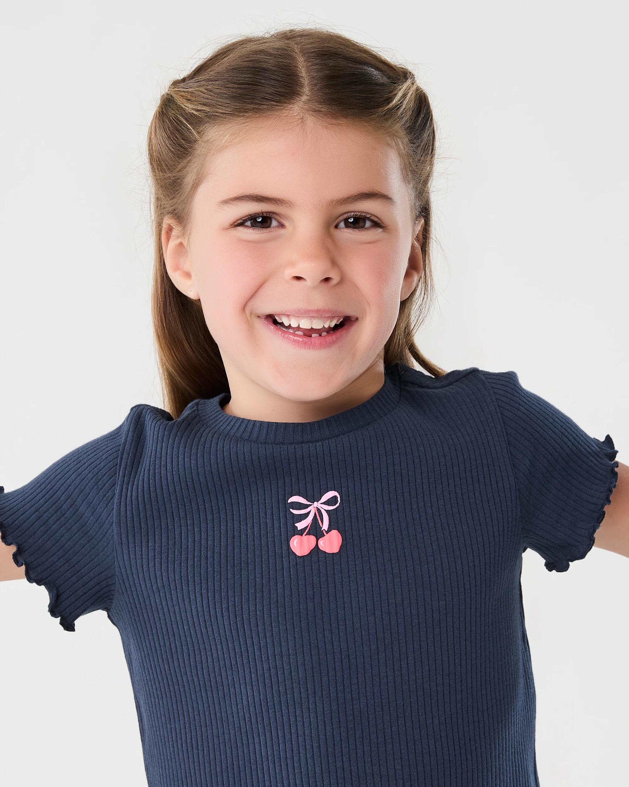 3 Short Sleeve Ribbed T-shirt Blu Cherry, 3 of 8