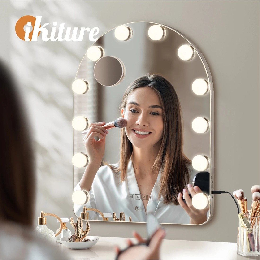 4 Oikiture Led Arched Makeup Mirror Bluetooth Hollywood 61x43cm Vanity Wall Mirrors
 - White, 4 of 7