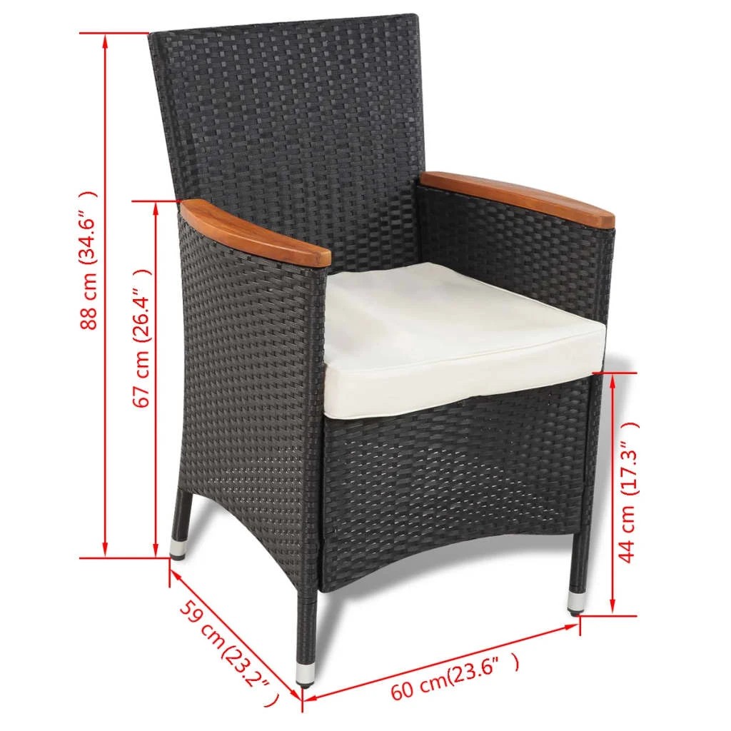 6 vidaXL 9 Piece Outdoor Dining Set With Cushions Poly Rattan - Black, 6 of 6