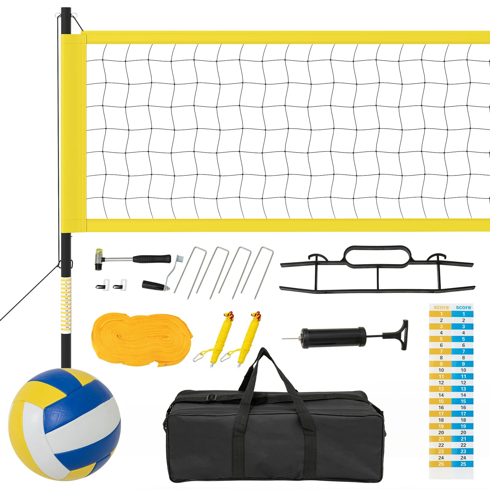 1 Costway Adjustable Portable Volleyball Net Set w/Ball Boundary Line & Anti-Sag Design Badminton Tennis - Yellow, 1 of 3
