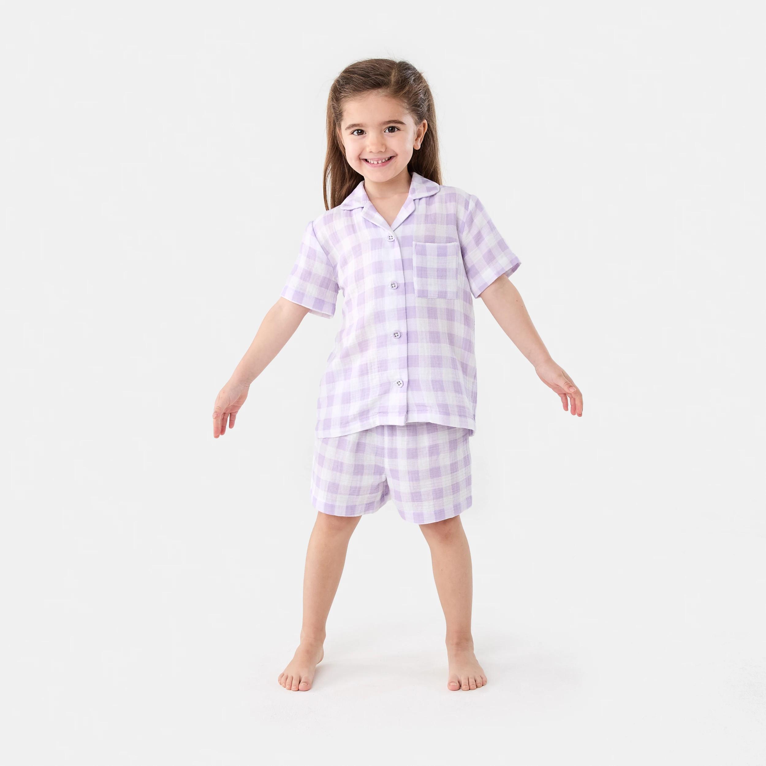 1 Short Sleeve Woven Pyjama Set PURPLE CHECK, 1 of 8