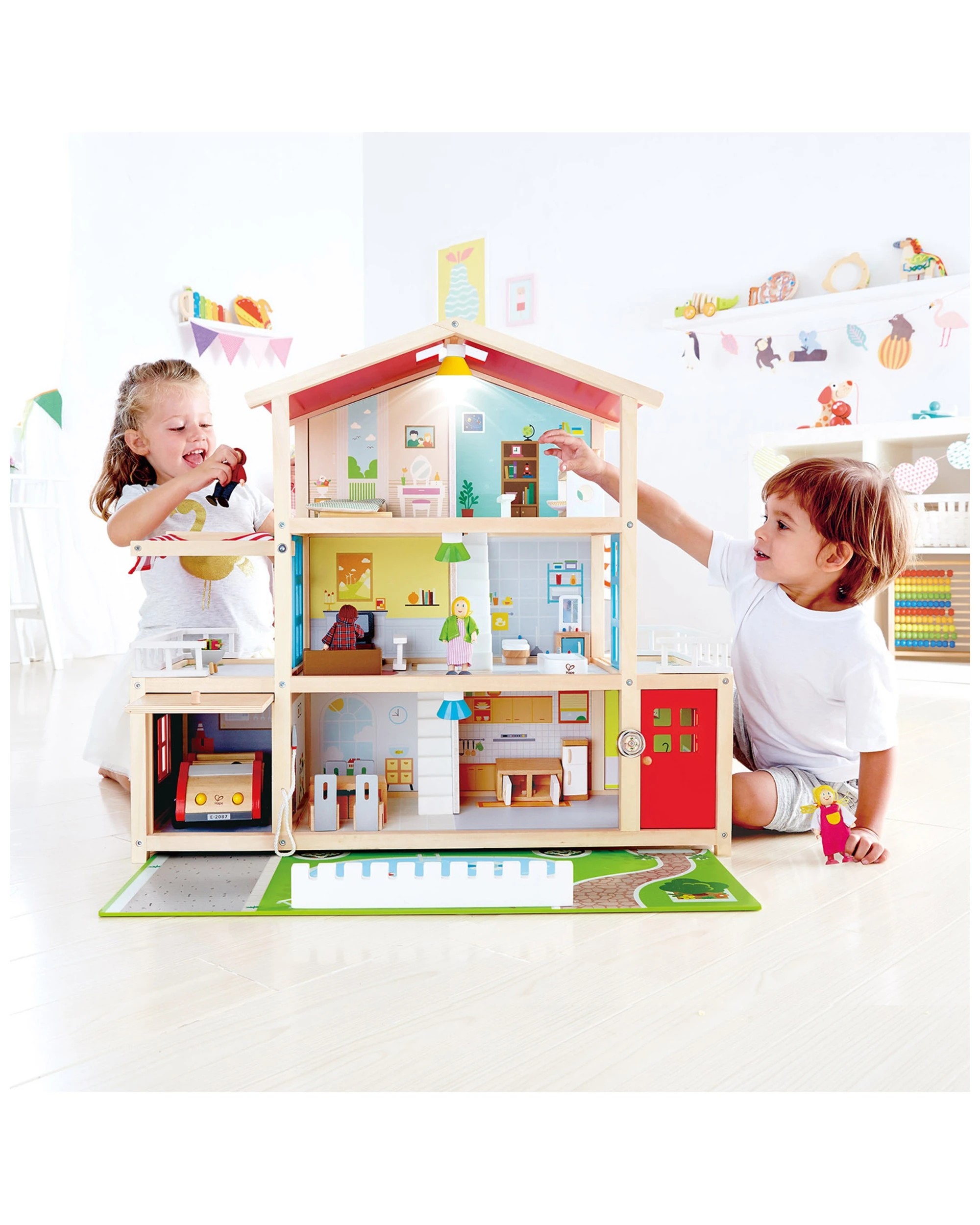 1 Hape 29pc 80cm Wooden Doll Family Mansion Kids Toy 3 Plus Years Interactive Playhouse - Natural, 1 of 2