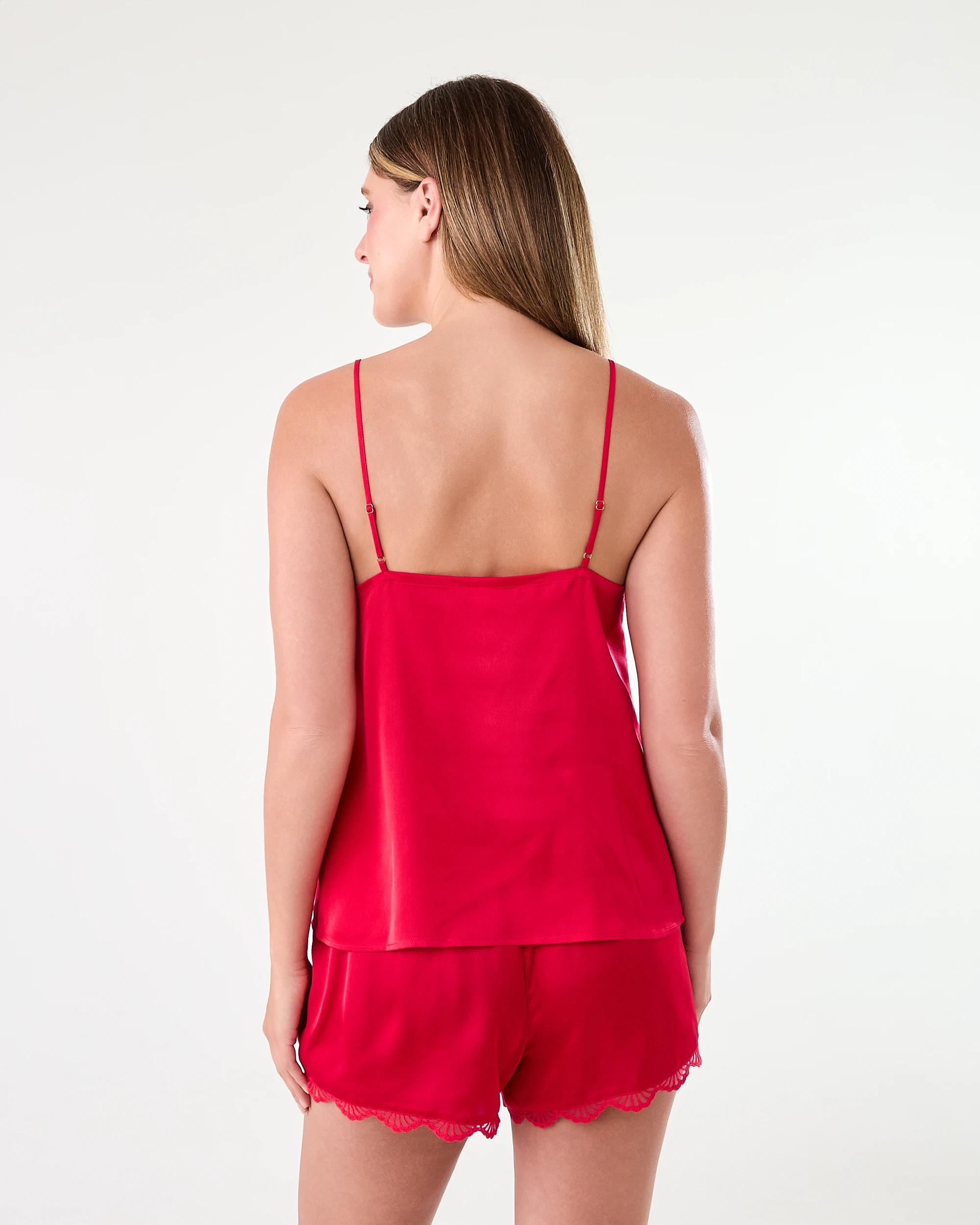 3 Sleeveless Lace Satin Cami and Shorts Pyjama Set Strawberry, 3 of 9