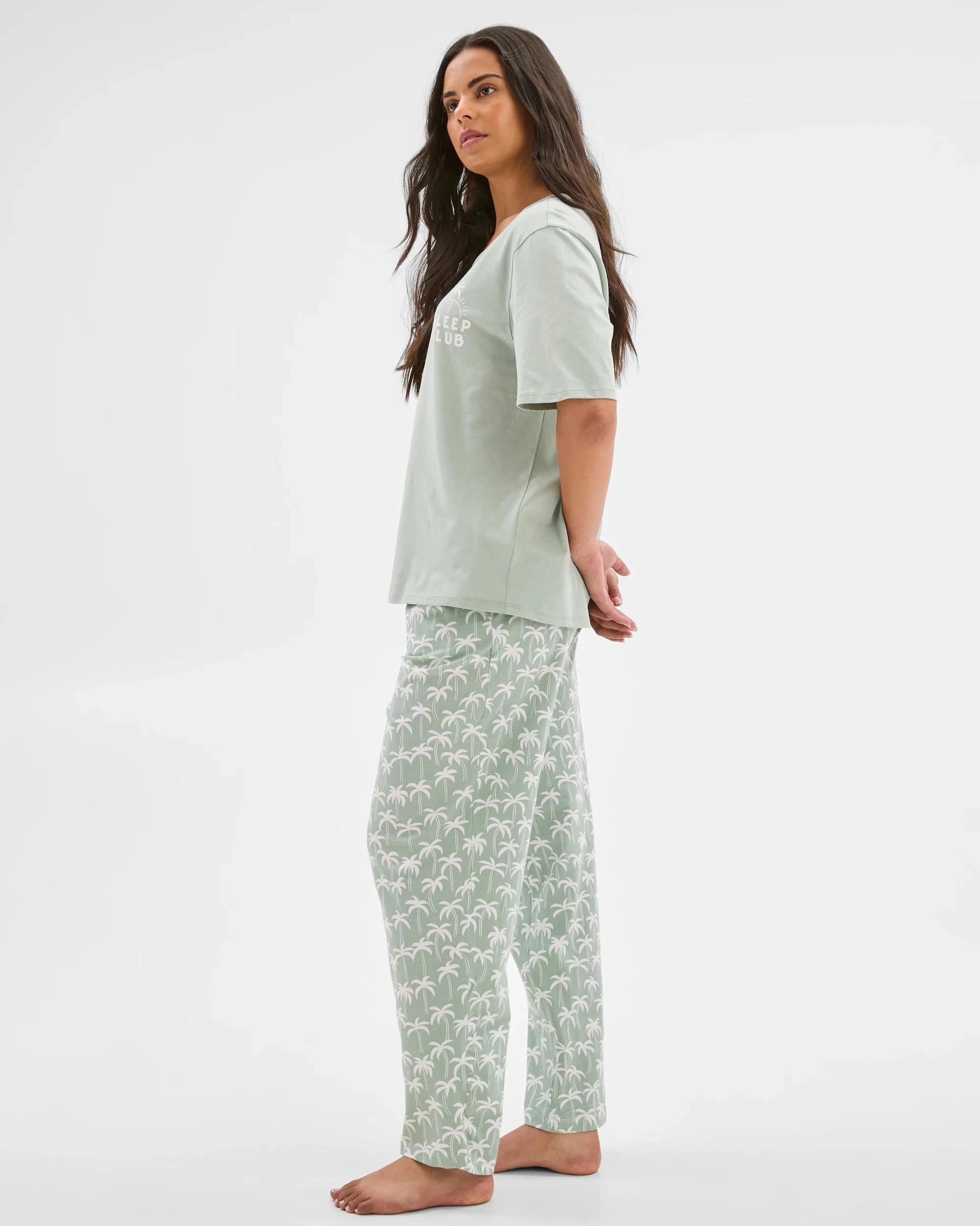 2 Target Woman Womens Australian Cotton Jersey 7/8 Length Sleep Pyjama Pants PALM, 2 of 6