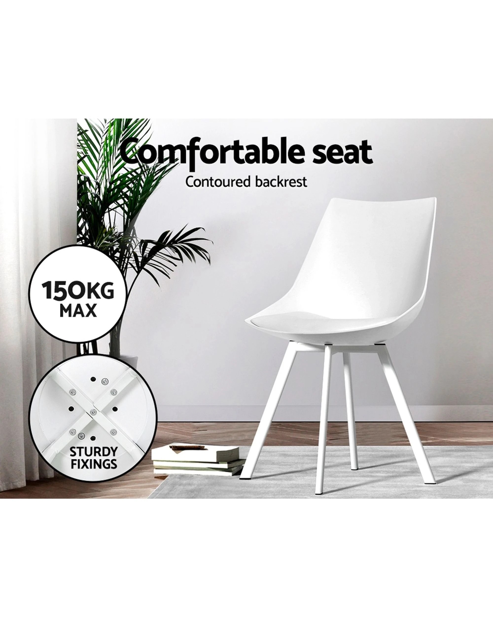 3 Artiss Dining Chairs Set of 2 PU Leather Plastic Metal - White, 3 of 7