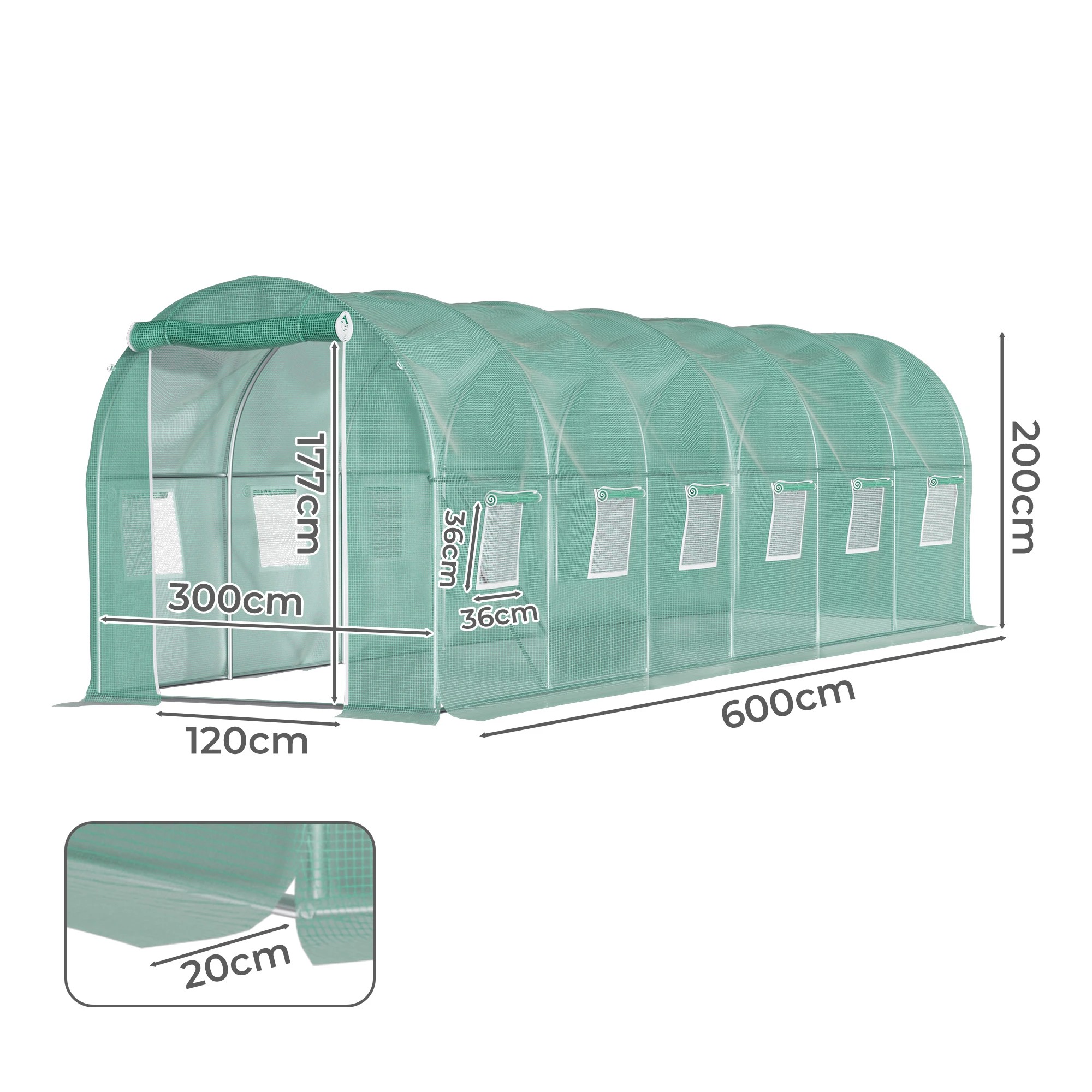 3 Lambu Walk in Greenhouse Tunnel, PE Cover, Roll Up Door, Ventilated 6x3x2m, 3 of 5