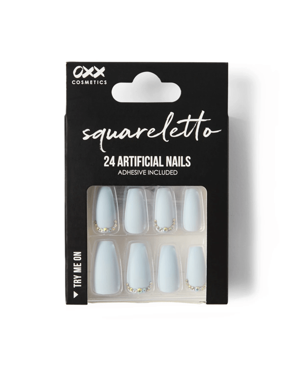 OXX Cosmetics 24 Pack Artificial Nails with Adhesive - Squareletto Shape, Blue