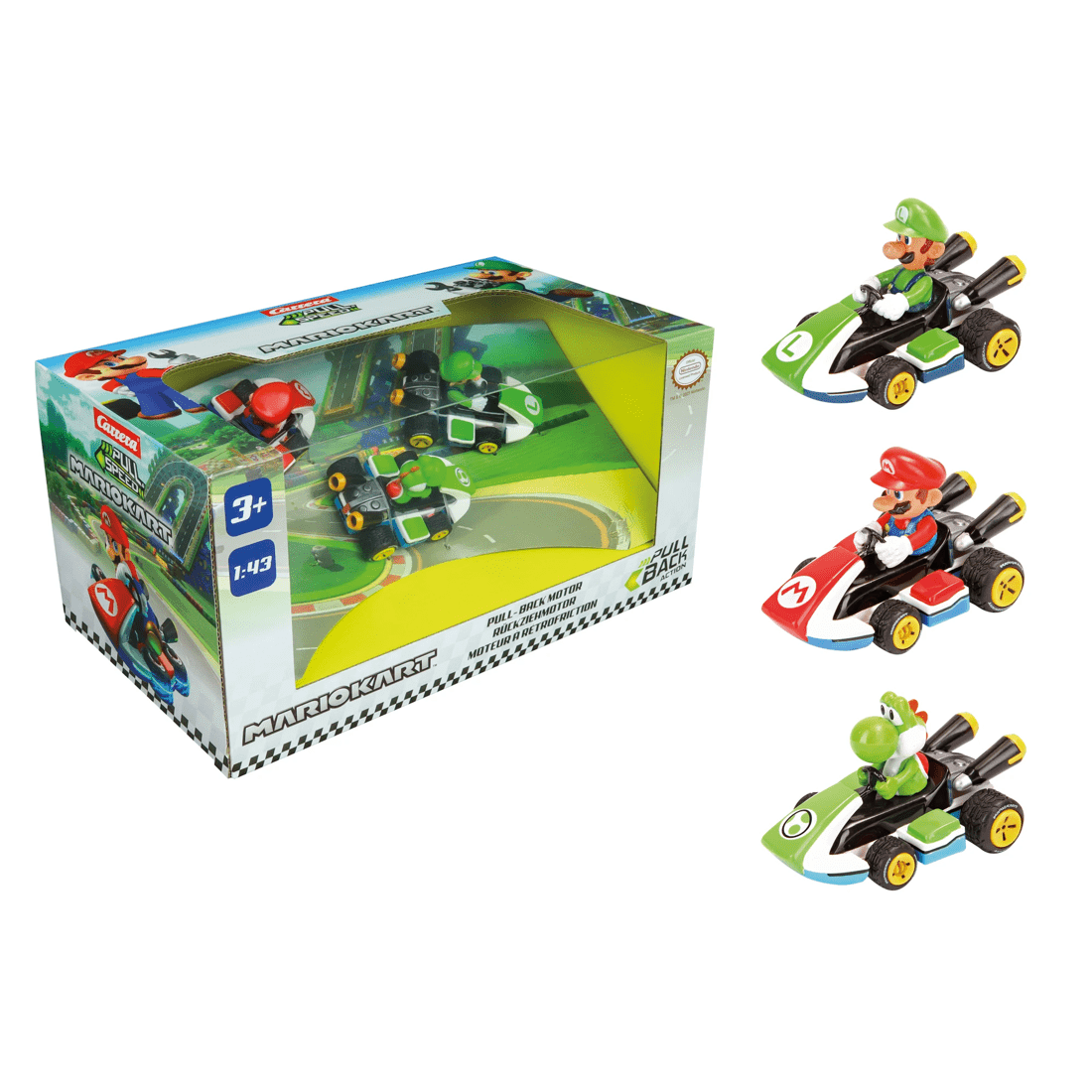 4 3 Pack Carrera Pull Speed MarioKart 1:43 Scale Vehicles, 4 of 5
