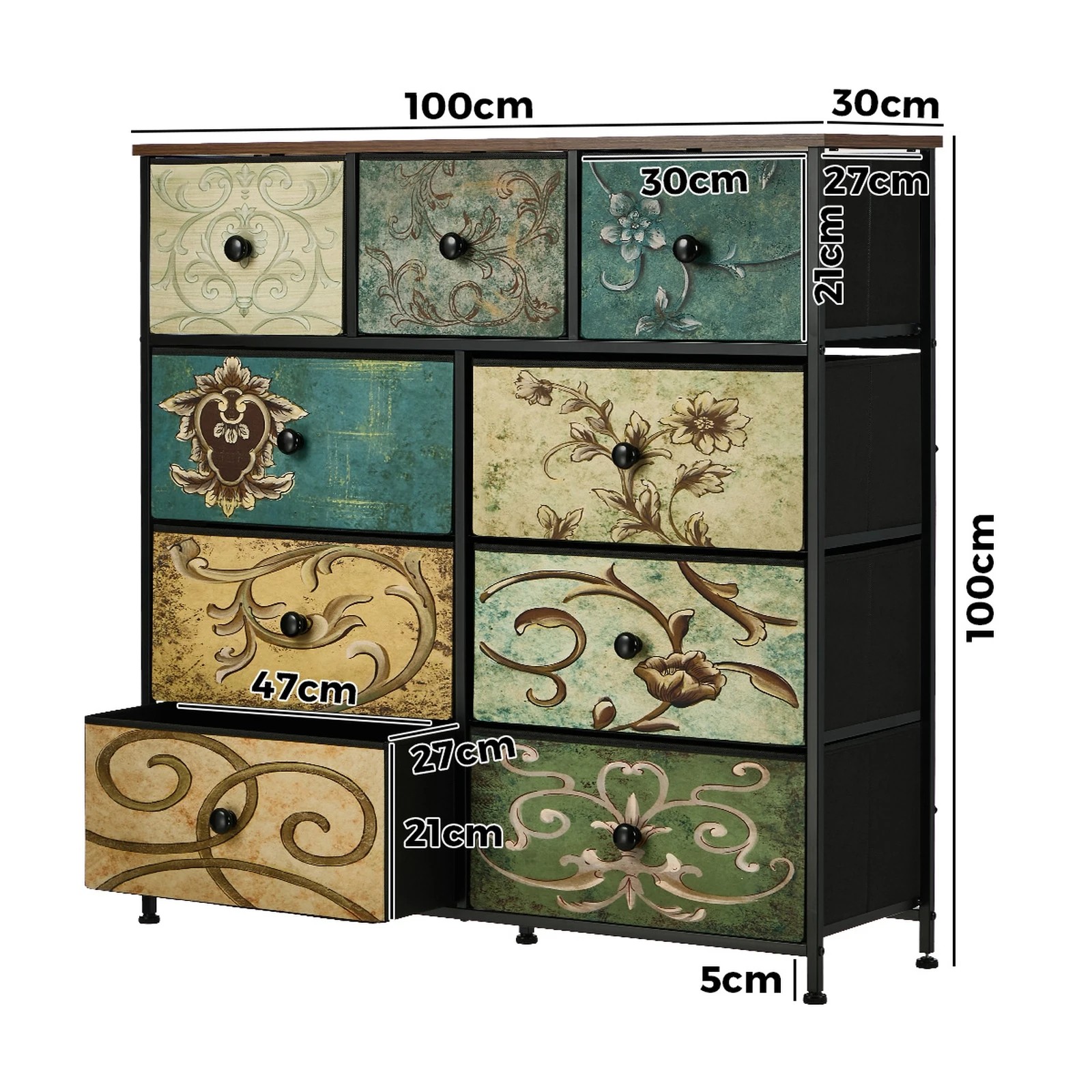 2 Oikiture 9 Chest of Drawers Fabric Storage Dresser Vintage Tallboy Organizer - Multi, 2 of 6