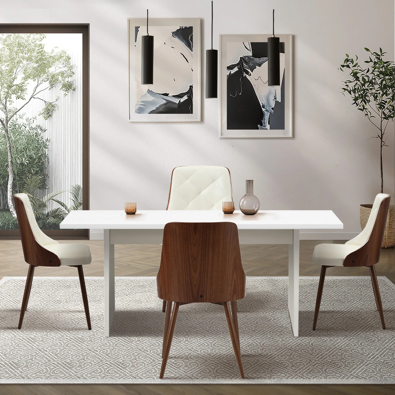 4 Oikiture 4-Seater Rectangular Dining Table and Chairs Wooden Kitchen Dining Set - White, 4 of 10