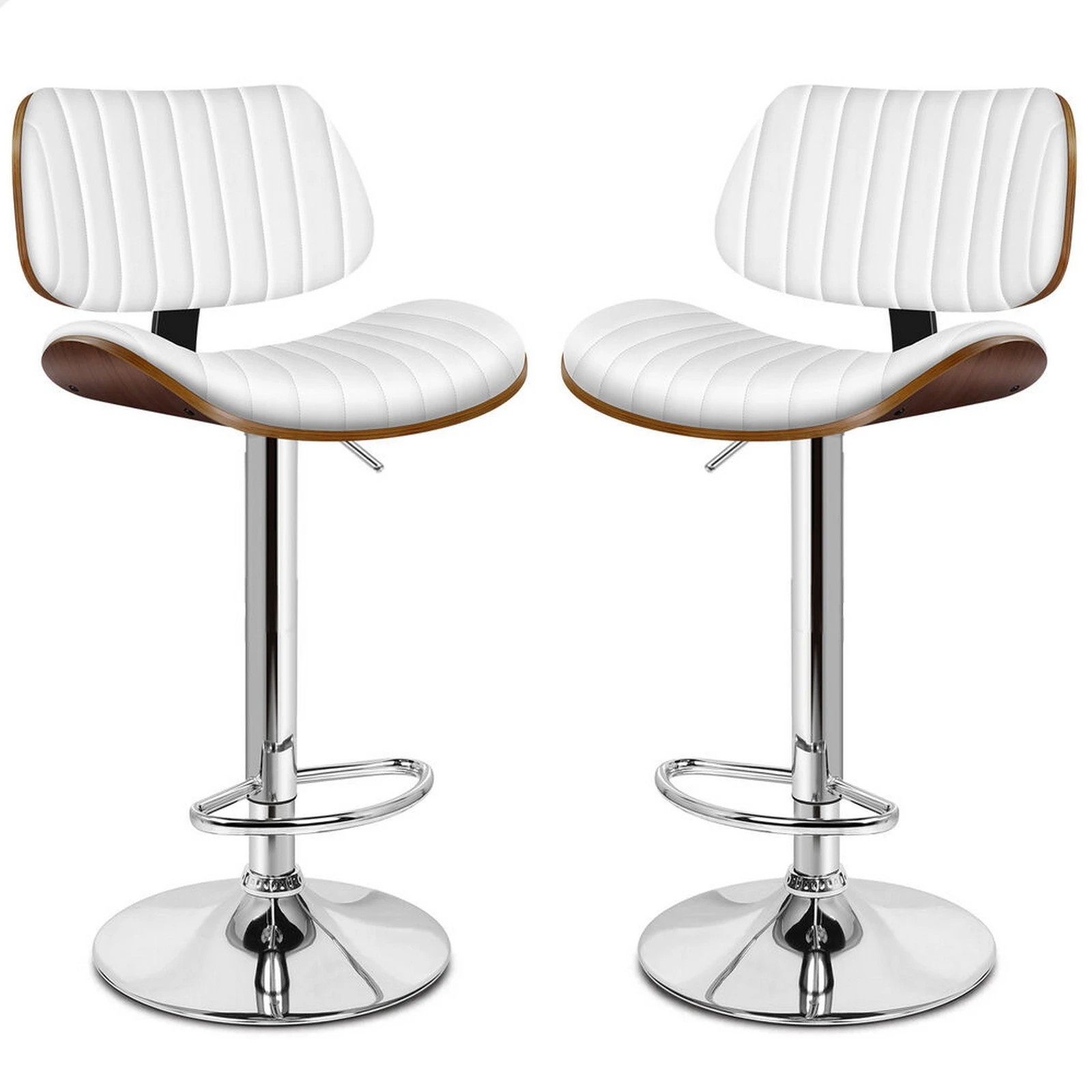1 Alfordson 2x Bar Stools Kitchen Swivel Chair Wooden Leather Gas Lift - White, 1 of 9