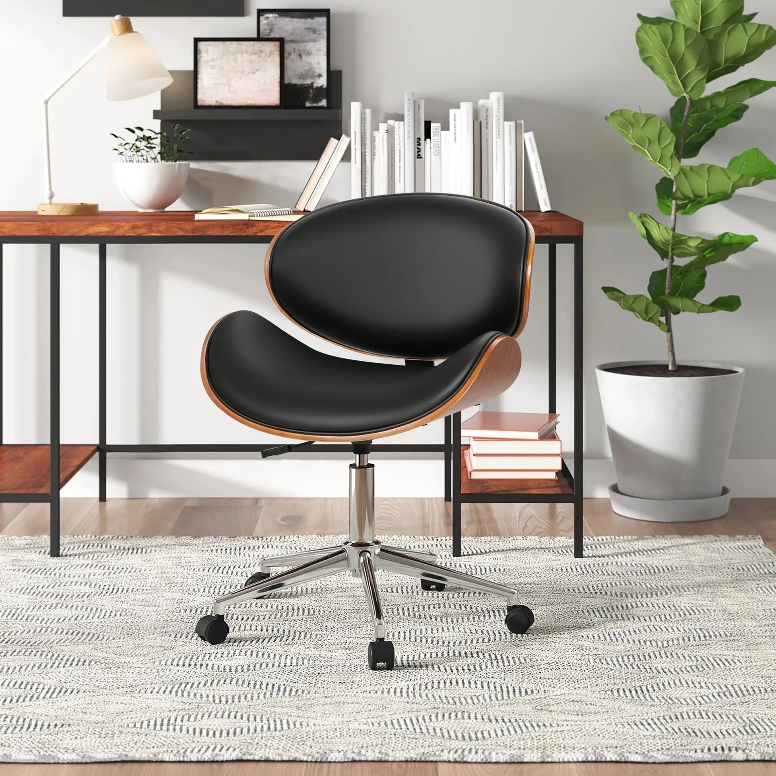 6 Alfordson Wooden Office Chair Computer Chairs Bentwood Seat Leather - Black, 6 of 10