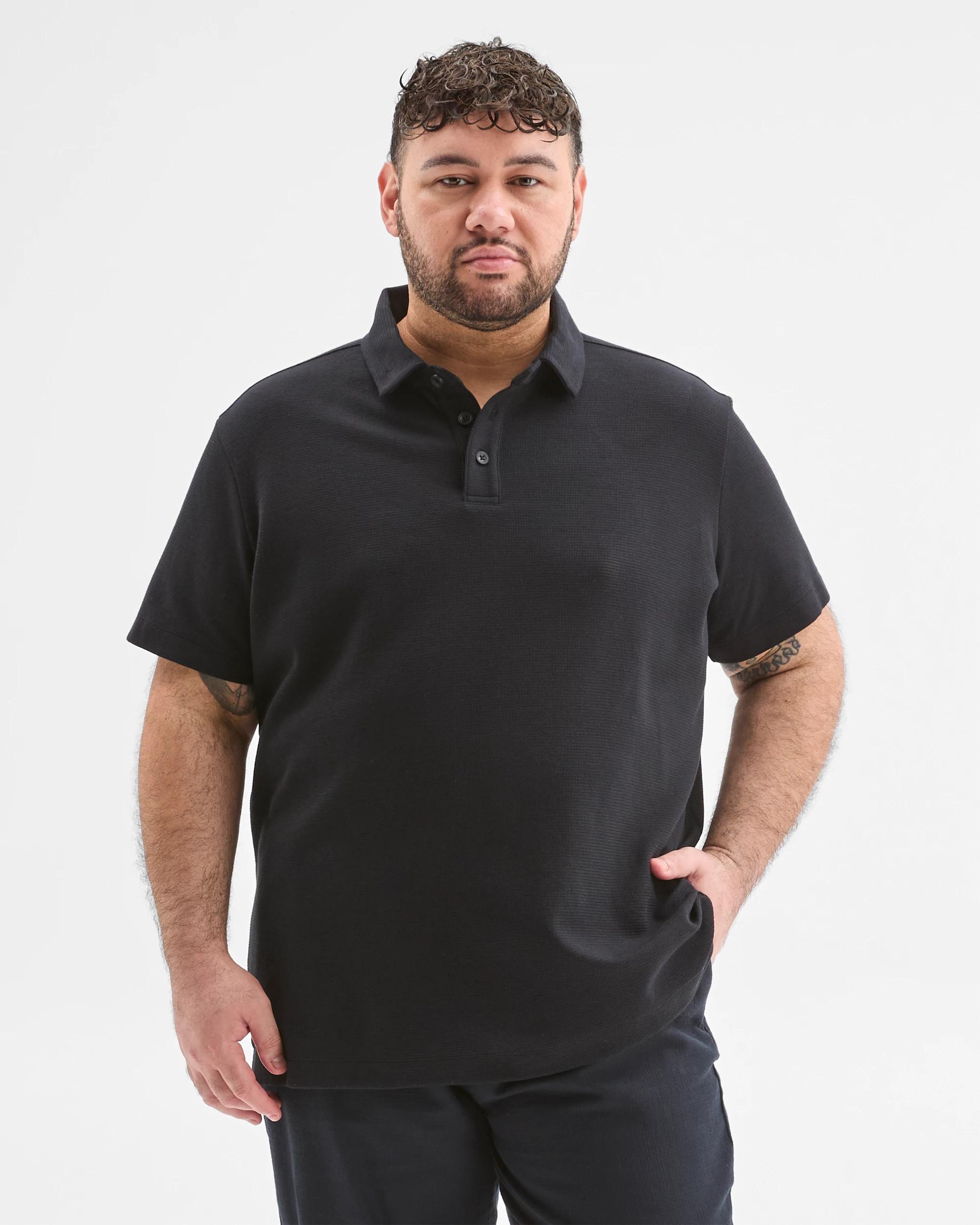 1 Target Plus Size Australian Cotton Blend Textured Polo Top BLACK, 1 of 6