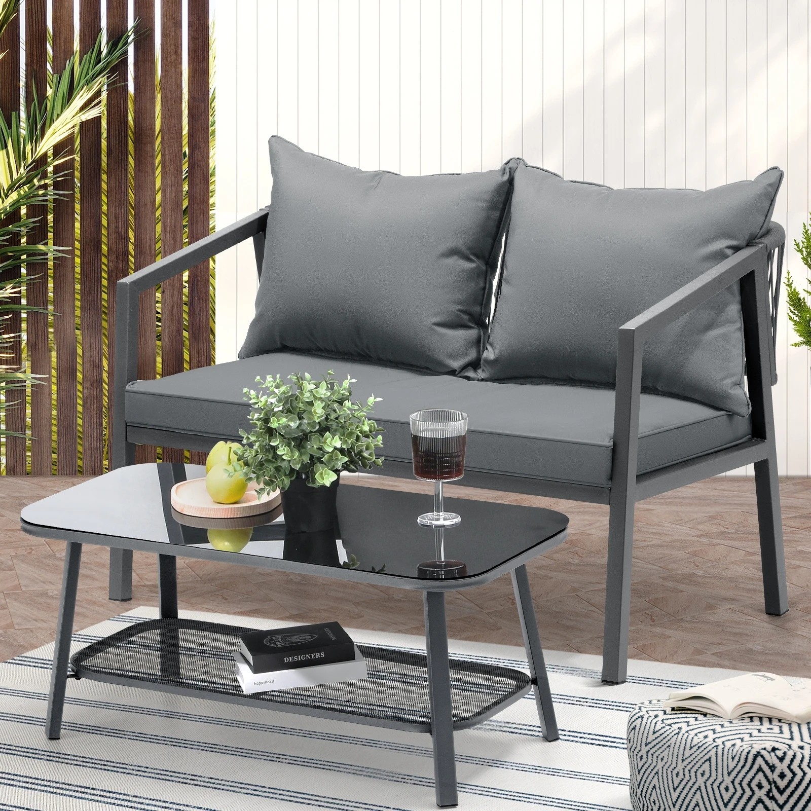 2 Livsip Set Of 2 Outdoor Furniture Setting Garden Patio Lounge Sofa Table Chairs
 - Grey, 2 of 10