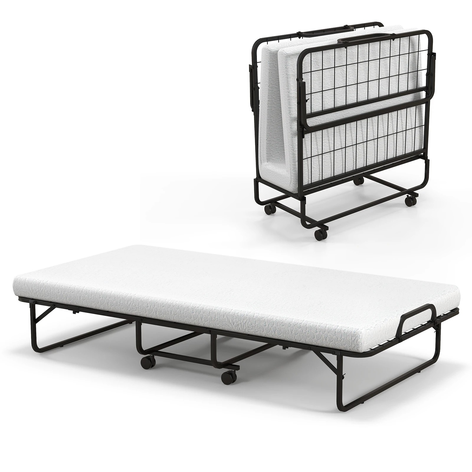 1 Costway Folding Metal Bed Frame w/Upholstered Platform Under-bed Storage Space Mattress Foundation, 1 of 4