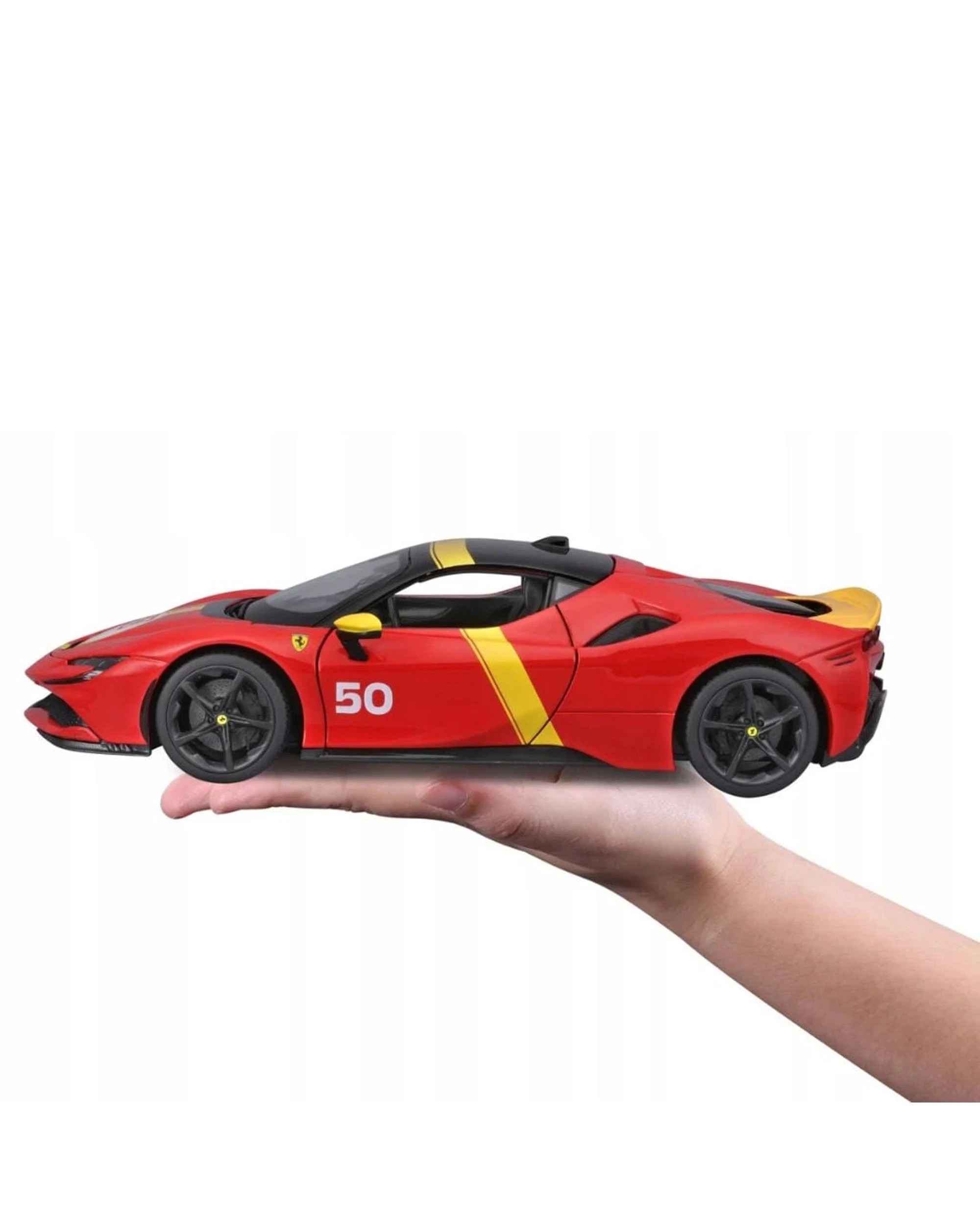 10 Bburago Race and Play 2024 Ferrari SF90 Stradale Assetto Fiorano #50 Red and Yellow 1:18 Scale Diecast Vehicle, 10 of 10