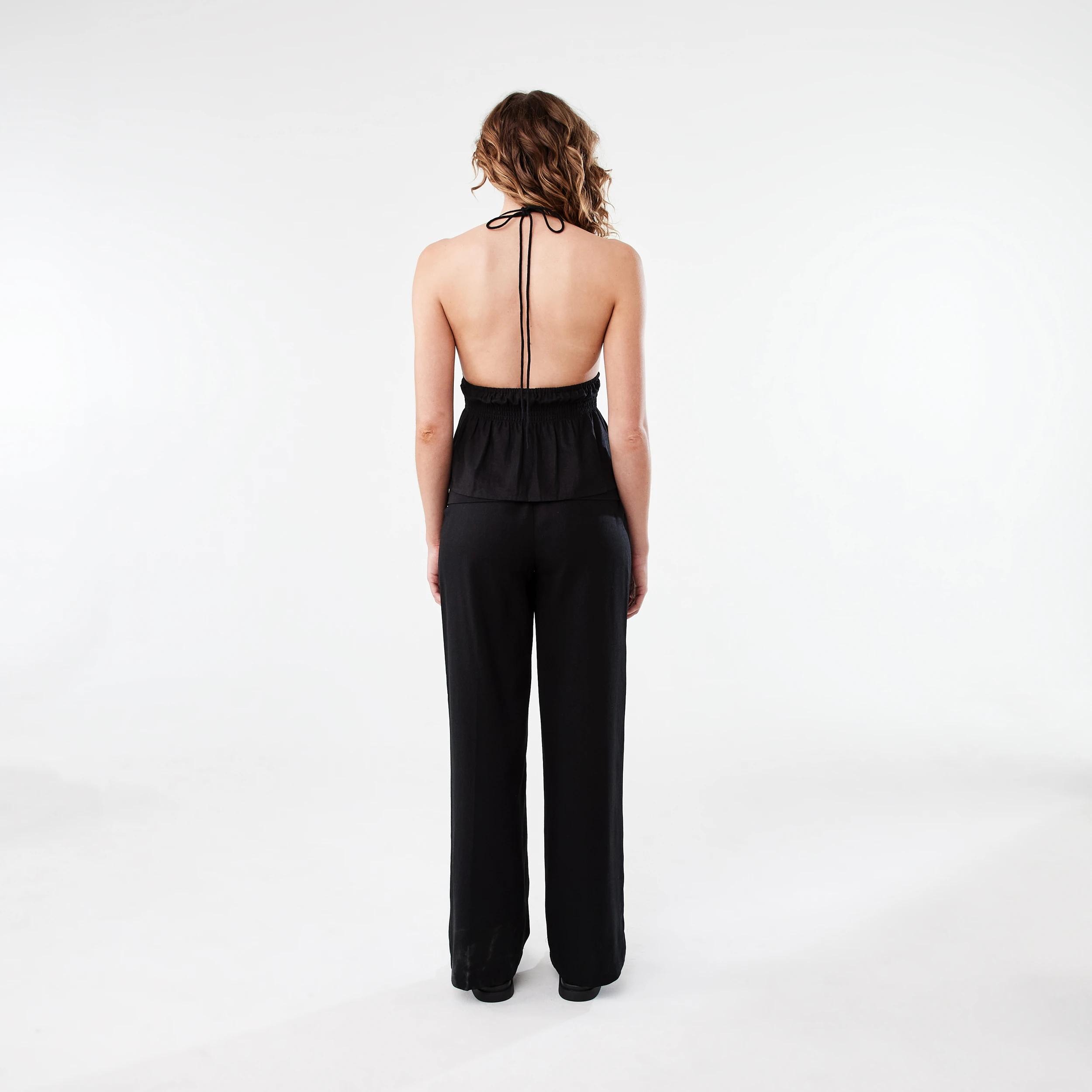 4 Linen Blend Fold Over Pants Black, 4 of 5