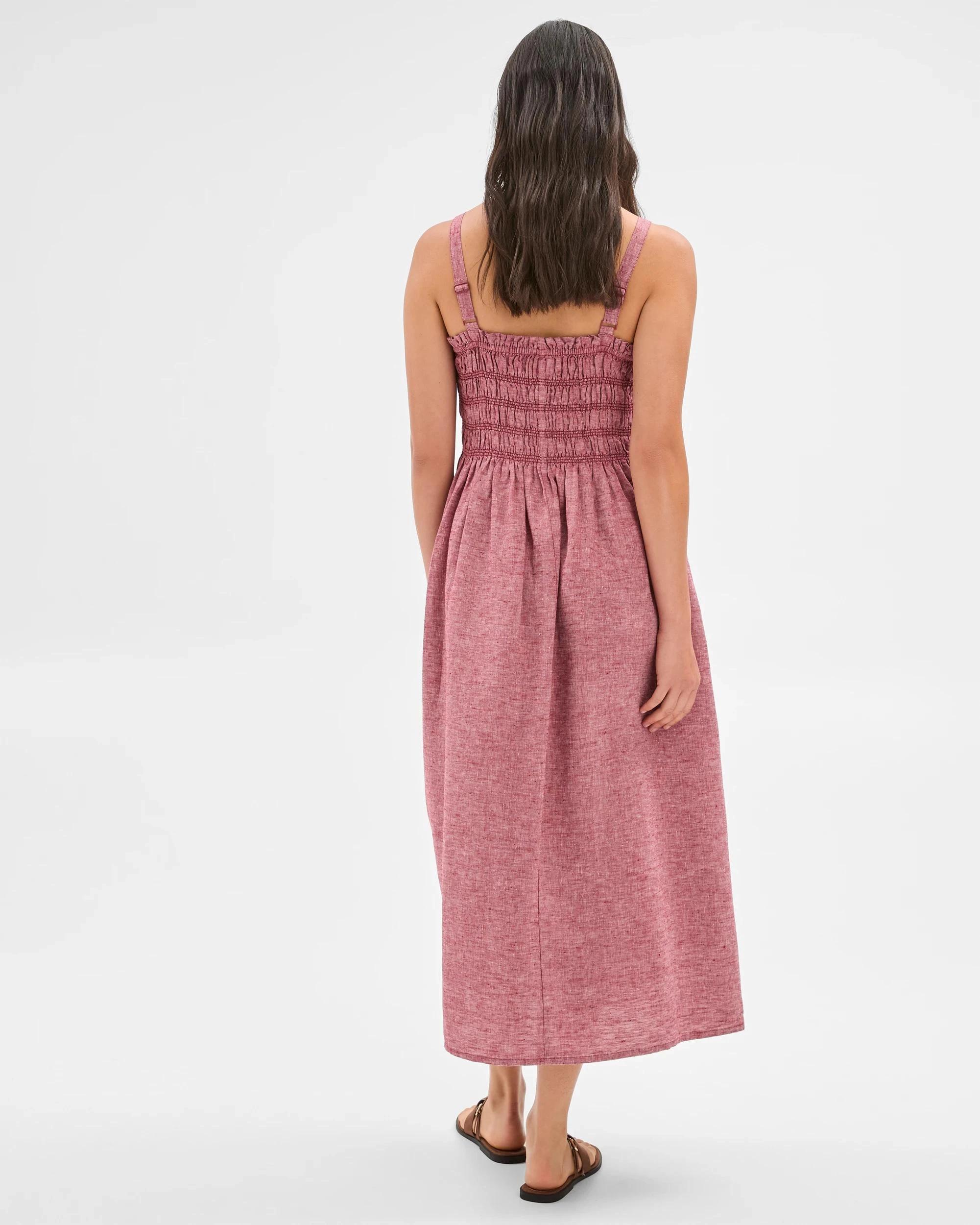 7 Target European Linen Shirred Midi Dress RHUBARB X-DYE, 7 of 7