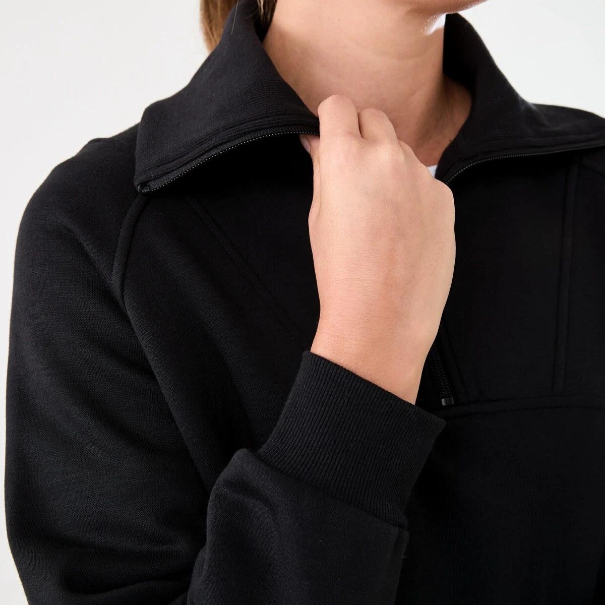 6 Active Womens Fleece 1/2 Zip Jumper BLACK, 6 of 6