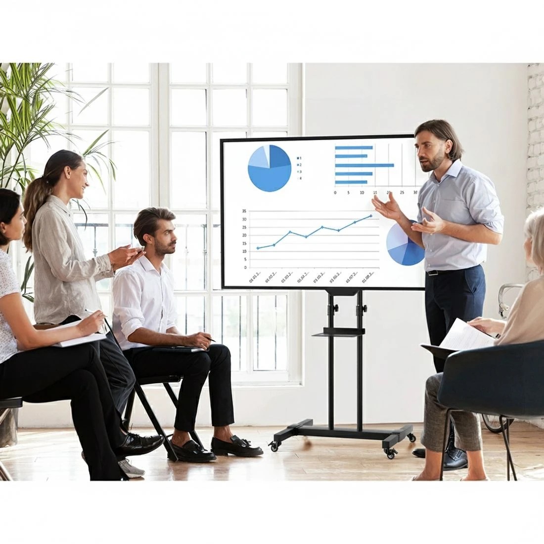 4 Artiss Mobile TV Stand for 23"-65" TVs Mount Bracket Portable Solid Trolley Cart - Black, 4 of 6